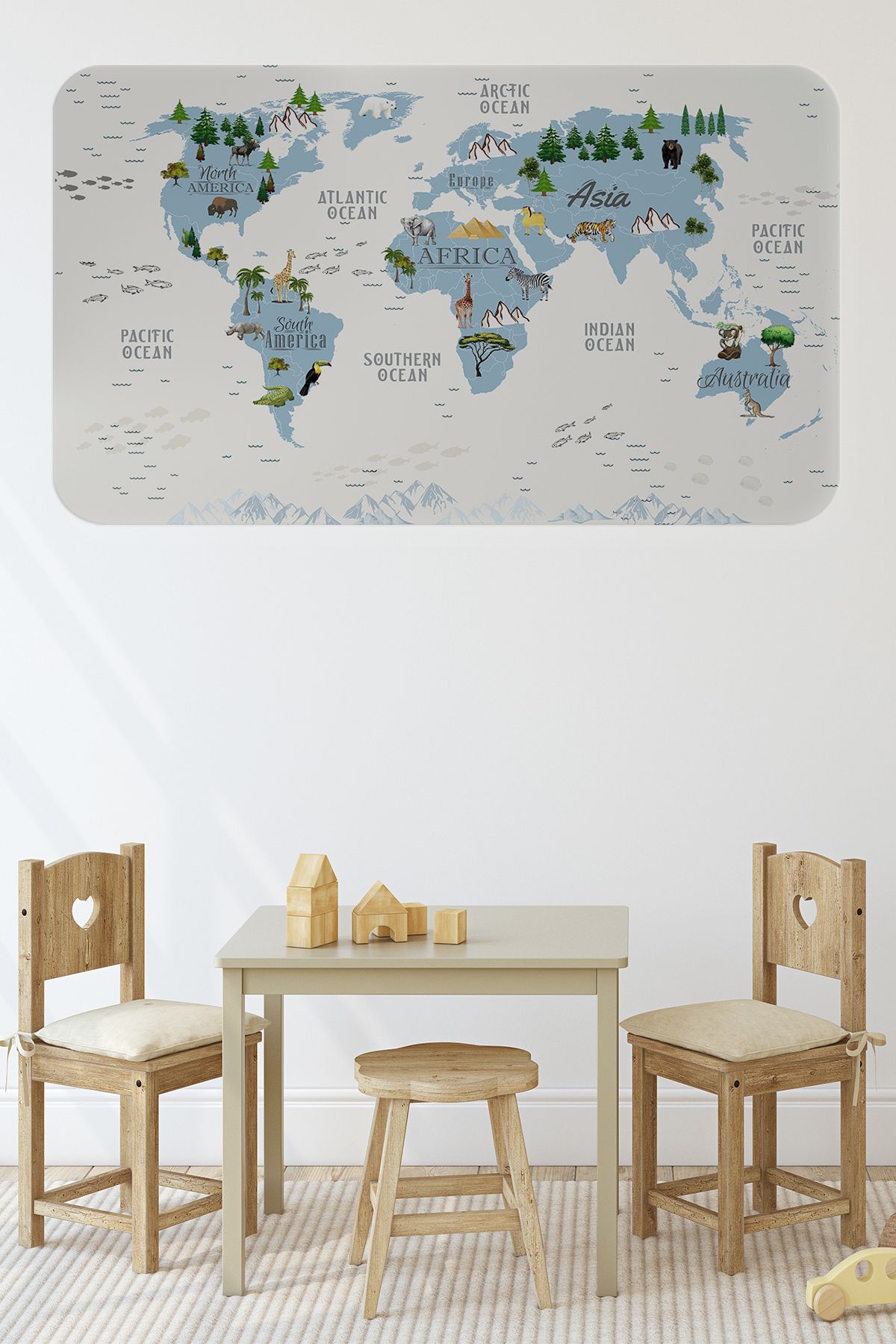 Haye Collection Eğitici Dünya Haritası Dünya Atlası Çocuk ve Bebek Odası Duvar Sticker -60x105-3815