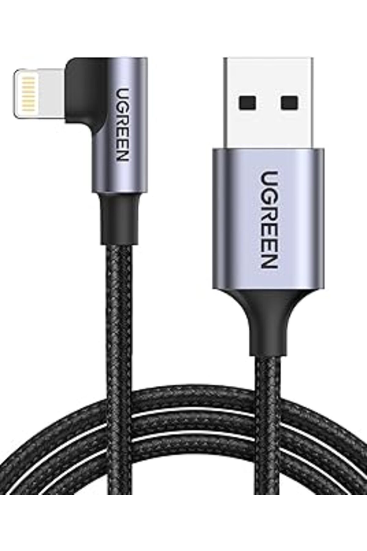 Pazarcan Ugreen 60521 Ugreen Örgülü 90° Lightning Iphone Şarj Ve Data Kablosu, Siyah, 1 Metre