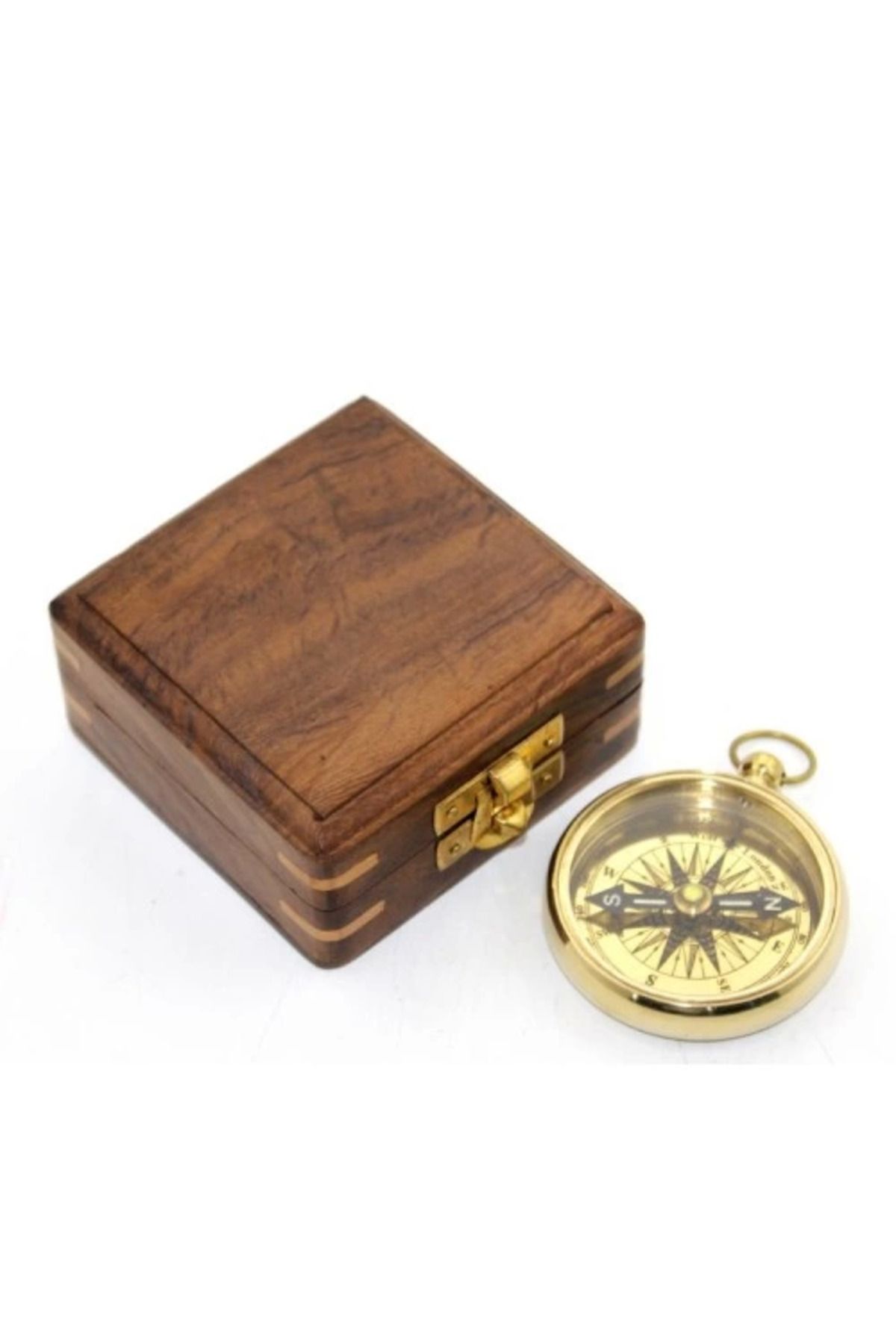 MELFSHOP Ahşap Kutulu Pirinç Pusula Model 2