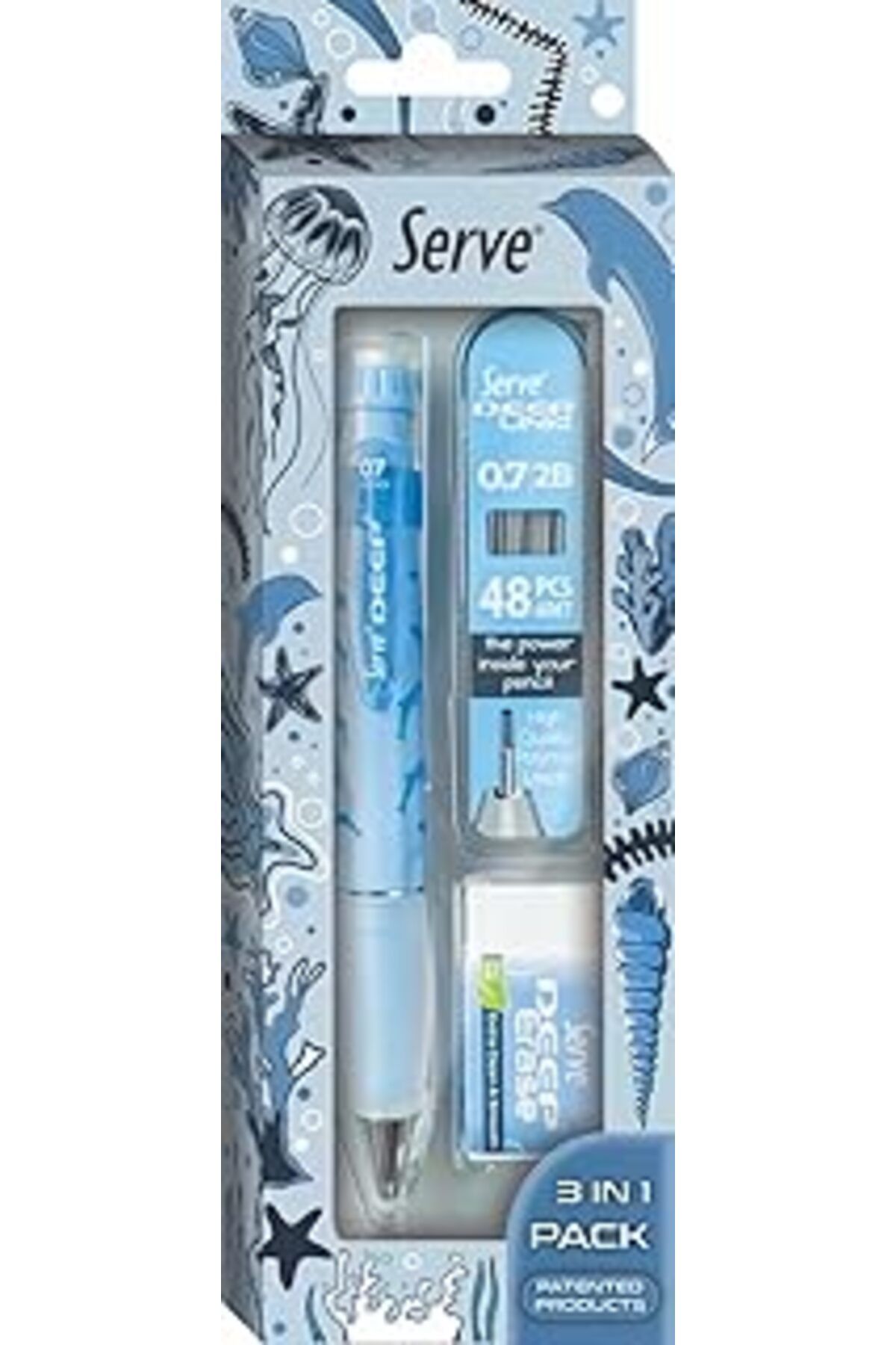 Karachil Serve Doğa Desenli Deep Kalem, Deep Silgi Ve Deep Min, 0.7 Mm, Gök Mavi