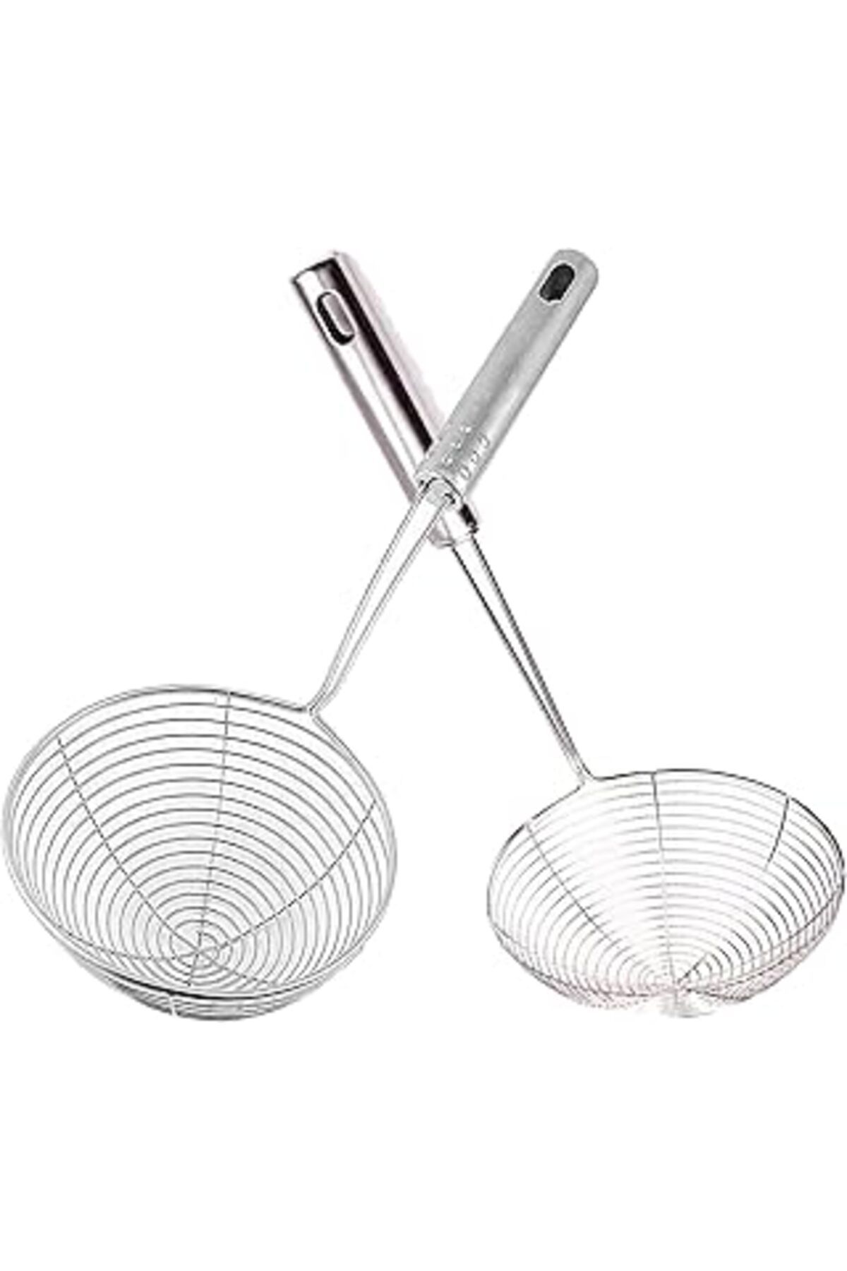 NZM TİCARET Promosyonca Metal Kevgir, 14-16 Cm Çap, Uzun Saplı, Mutfak Süzgeci, Gümüş (14 Cm Ve 16 Cm)