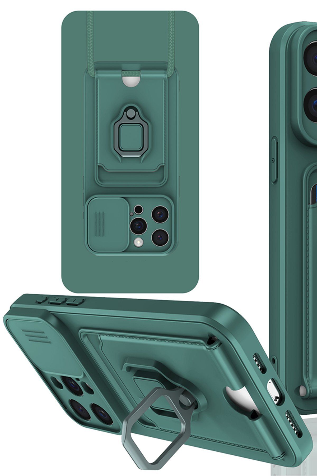 NewFace iPhone 15 Pro Kılıf Zuma Kartvizitli Yüzüklü Silikon - Yeşil MRAYD