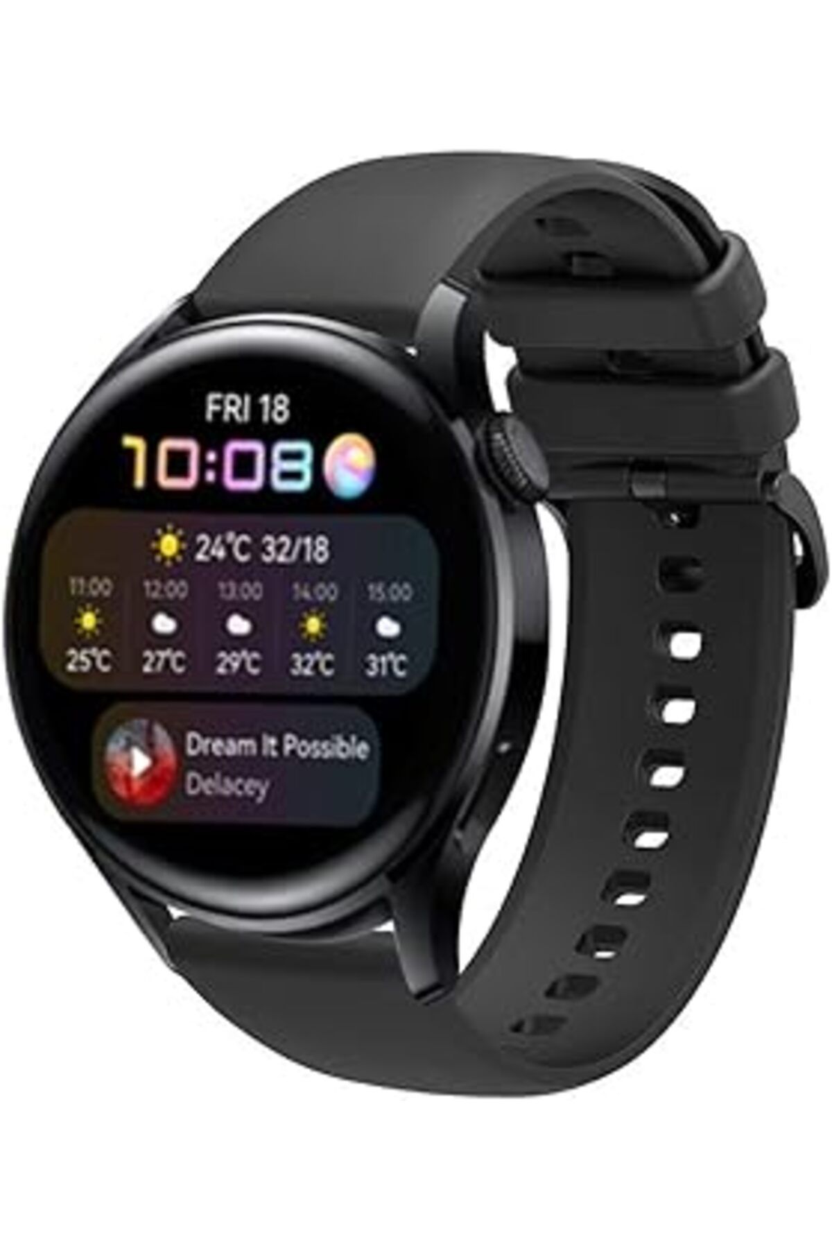 Mu Art Ahşap Huawei Watch Gt2 46Mm İle Uyumlu Kayış Termoplastik Perforated Kordon Siyah