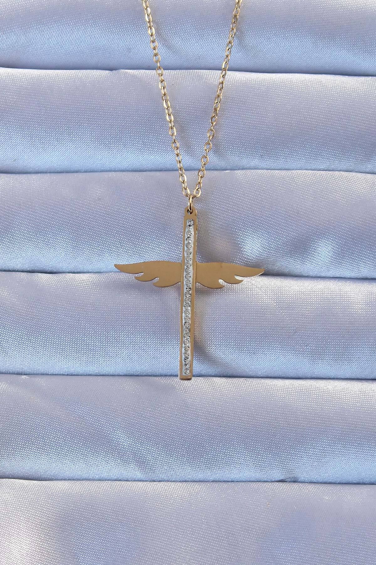 MMB Boutique 316L Çelik Altın Renk Zirkon Taşlı Mikail Kolye