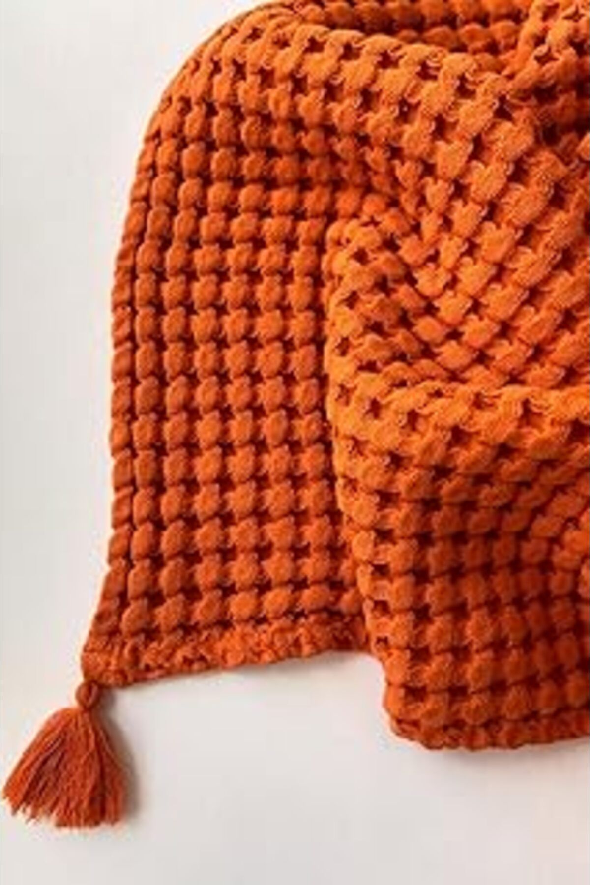 NZM TİCARET 100% Pamuk Bebek Kalın Waffle Pike Örtüsü - Turuncu - 90X120 Cm