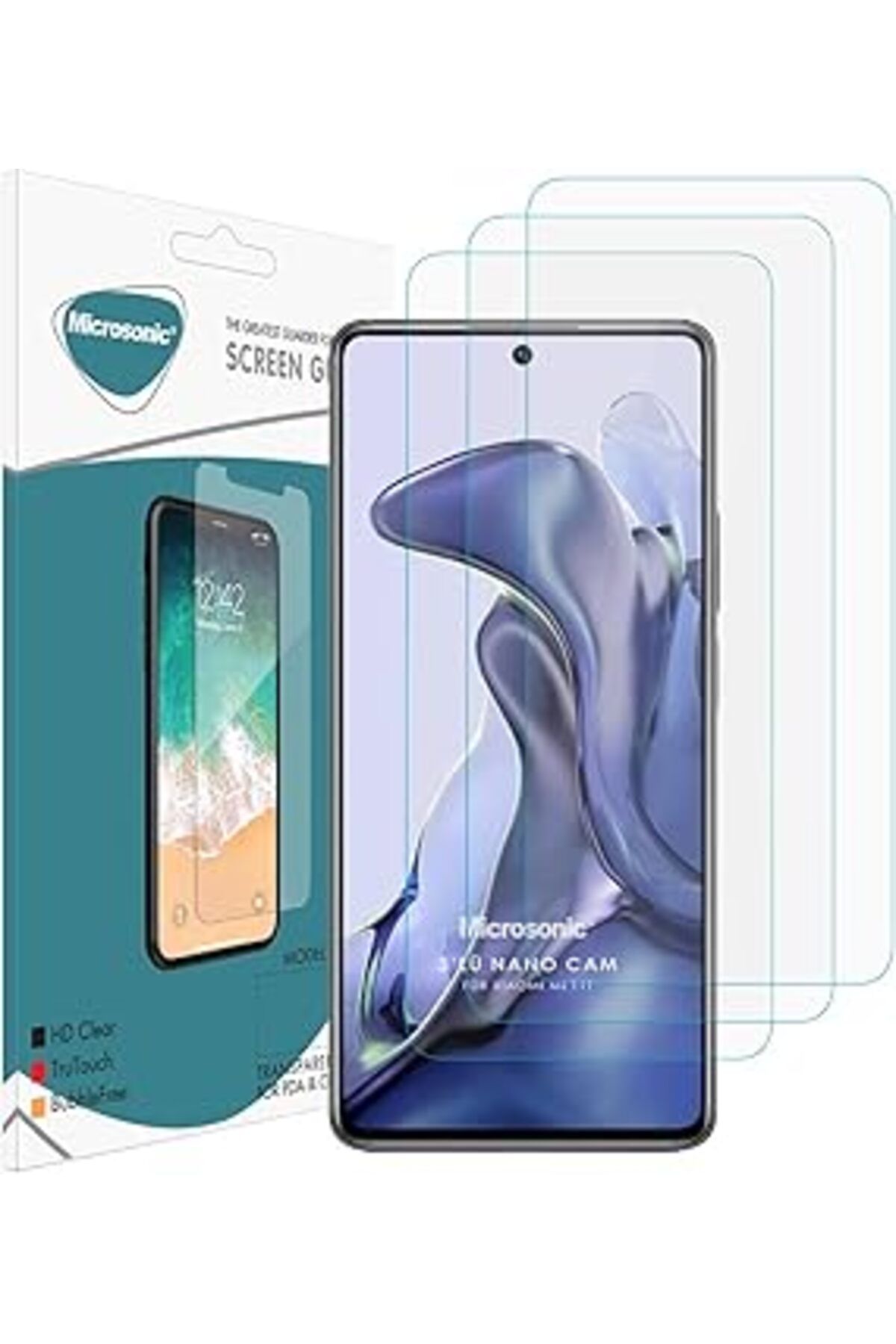 Pazarcan Microsonic Xiaomi Mi 11T Screen Protector Nano Glass Cam Ekran Koruyucu (3'Lü Paket)