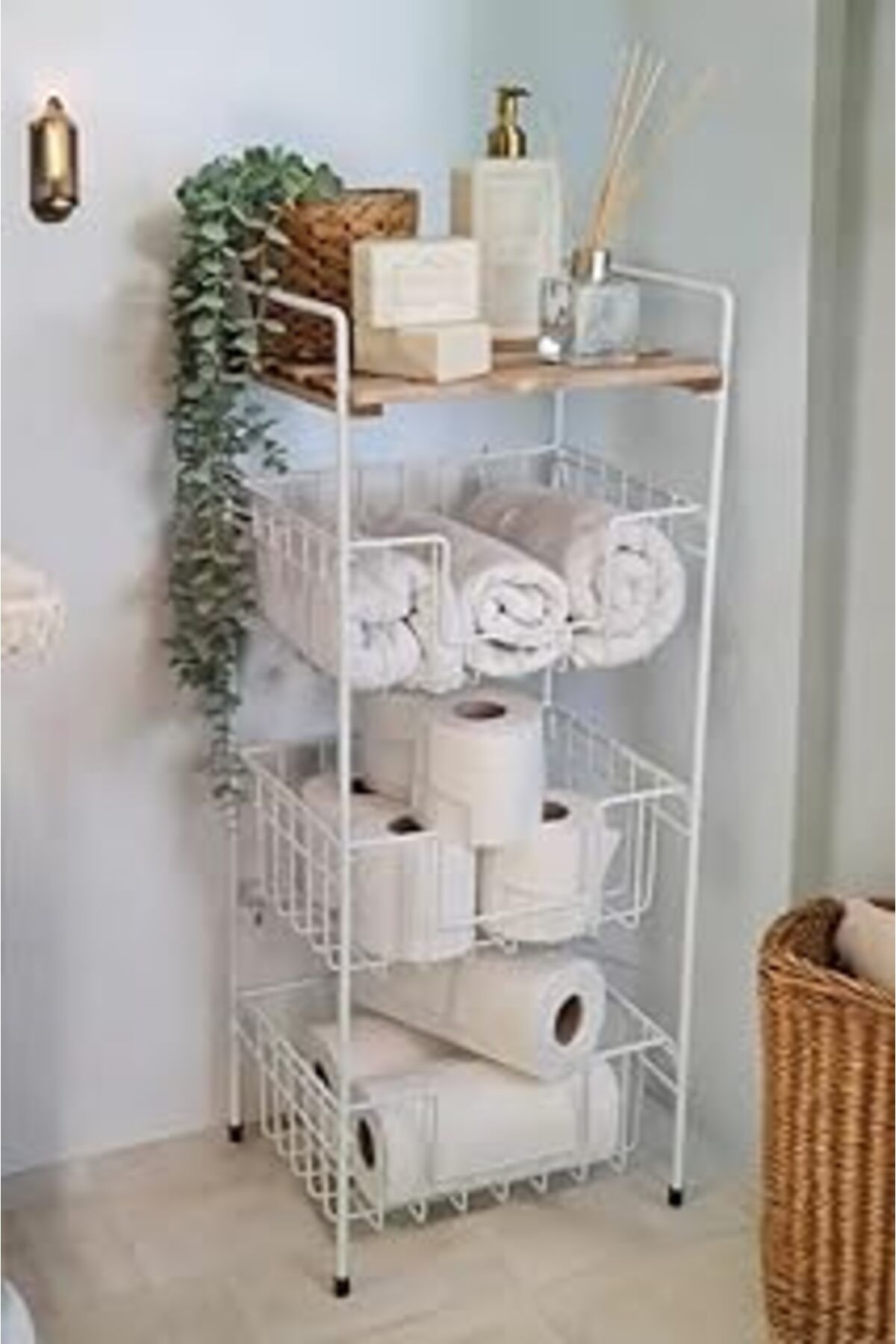 karadağsb Digithome Ahşap Metal Çok Amaçlı 3 Katlı Banyo Düzenleyici Organizer Ceviz Raflı - Beyaz – Mrs-001