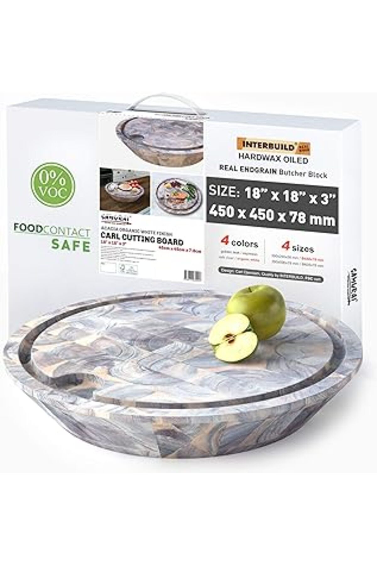 karadağsb Interbuild Real Wood Samurai Acacia Oval Kesme Tahtası Çok Amaçlı Mutfak Kasap Blokları (Organik Be