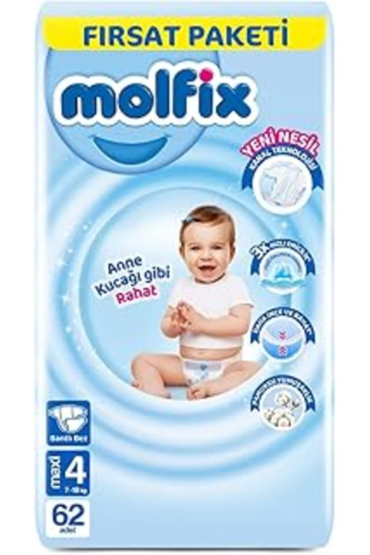 Mu Art Ahşap Molfix 3d Bebek Bezi Maxi 4 Beden, Fırsat Paketi 62 Adet