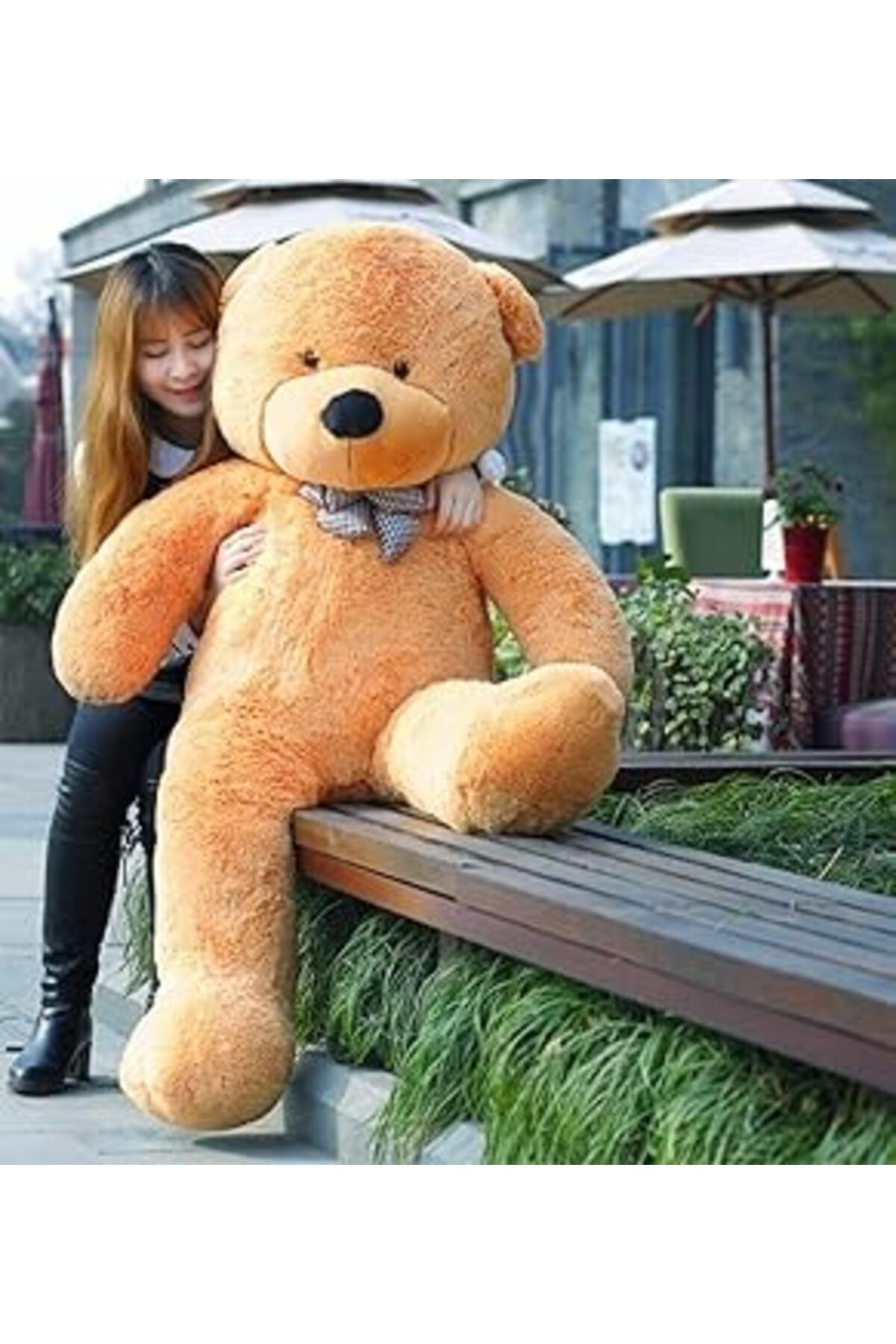karadağsb Sevgiliye Özel Hediye - 140 Cm Papyonlu Peluş Ayıcık... Kahverengi