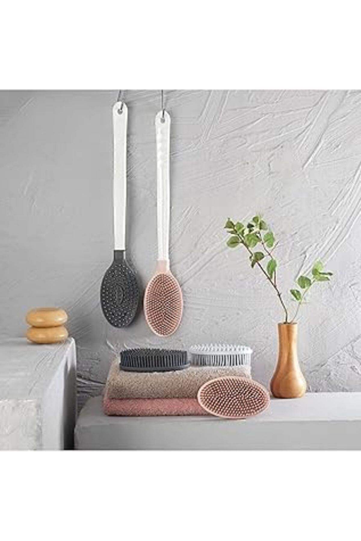 karadağsb Seahome Çift Taraflı Banyo Duş Vücut Fırçası Yumuşak Uzun Saplı Sırt Kese Masaj Fırçası Pembe Renk