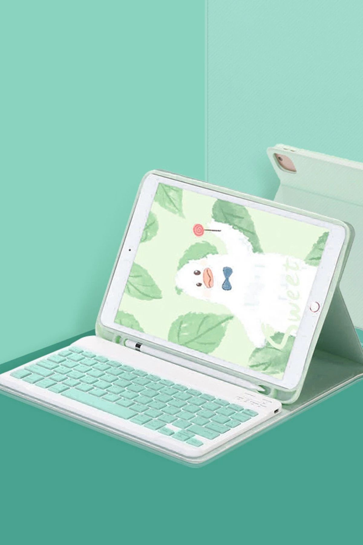 NewFace iPad 5 Air 9.7 Kılıf KC01 Smart Klavyeli Tablet Kılıfı - Açık Yeşil YNSMR