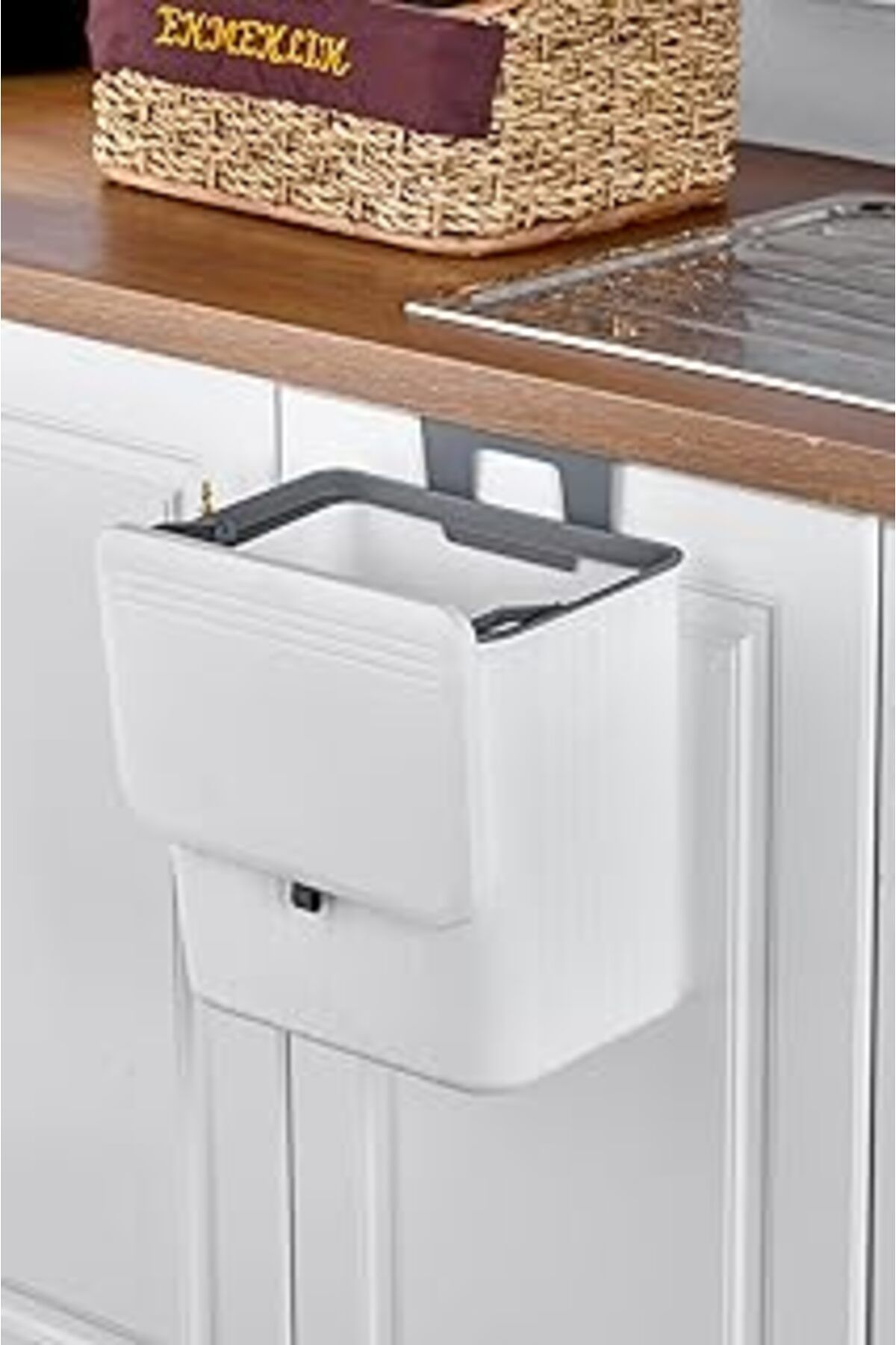 NZM TİCARET Coverest 15 Litre Fonksiyonel Kapaklı Banyo Ve Mutfak Tezgahüstü Çöp Kovası Dolap Ve Duvar Aparatlı