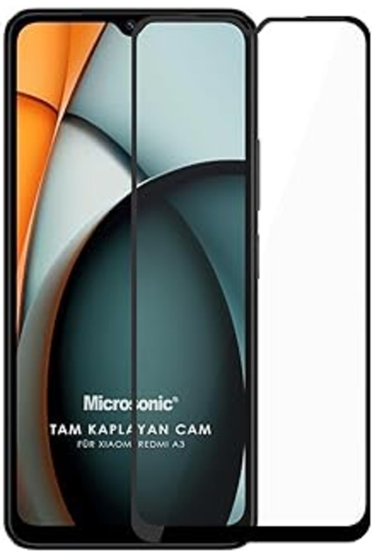 jupiter global bazaar Microsonic Xiaomi Redmi A3 Tam Kaplayan Temperli Cam Ekran Koruyucu Siyah