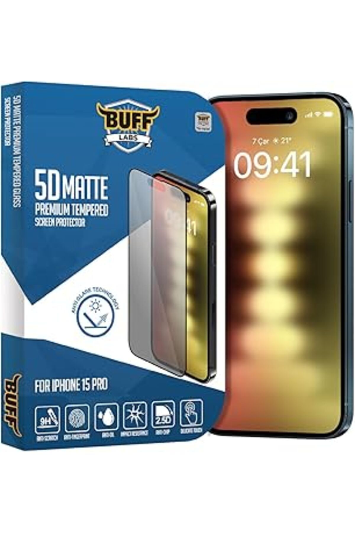 Pazarcan Buff, Iphone 15 Pro Ile Uyumlu 5D Mat Ekran Koruyucu, Bf2290