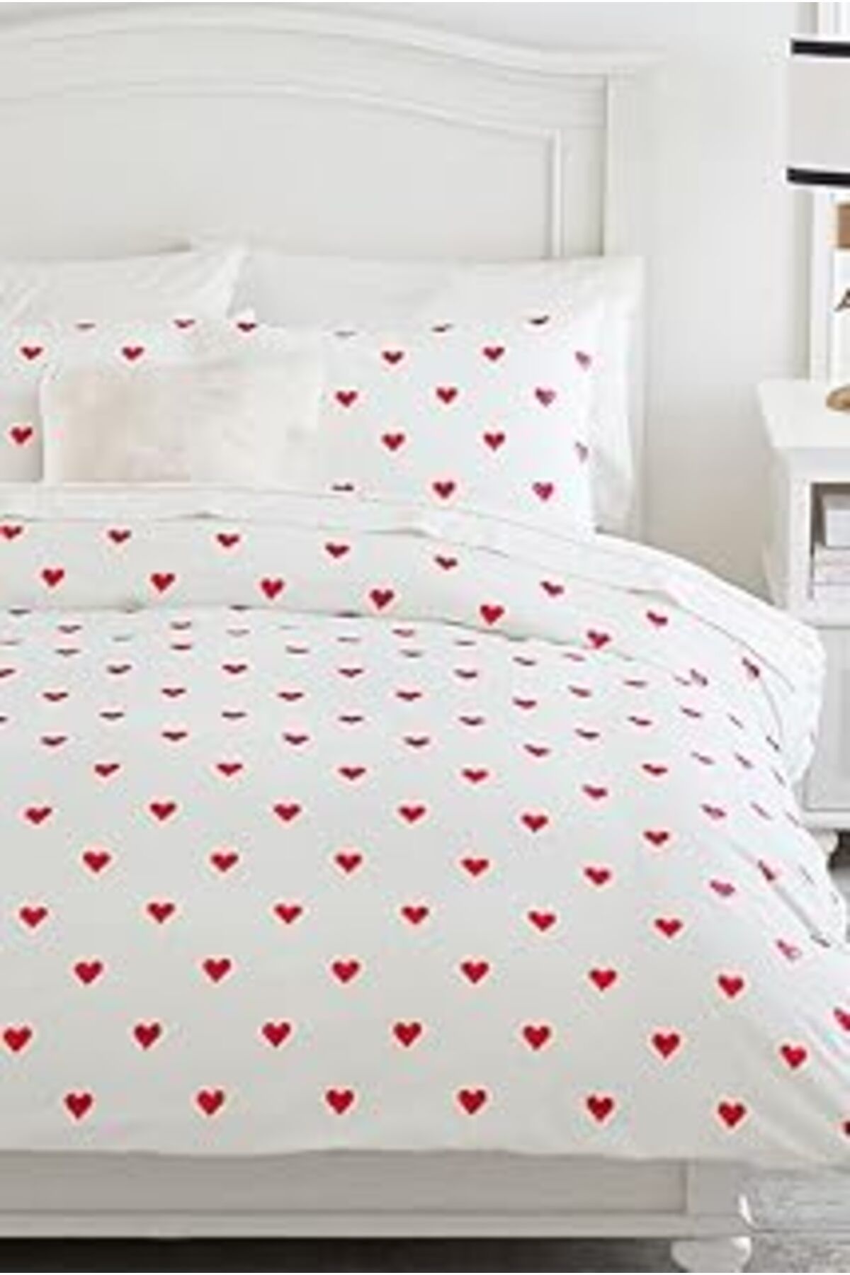 robotrend Mulberry Heart Çift Kişilik Çarşafı Lastikli Kalpli Nevresim Takımı Kırmızı