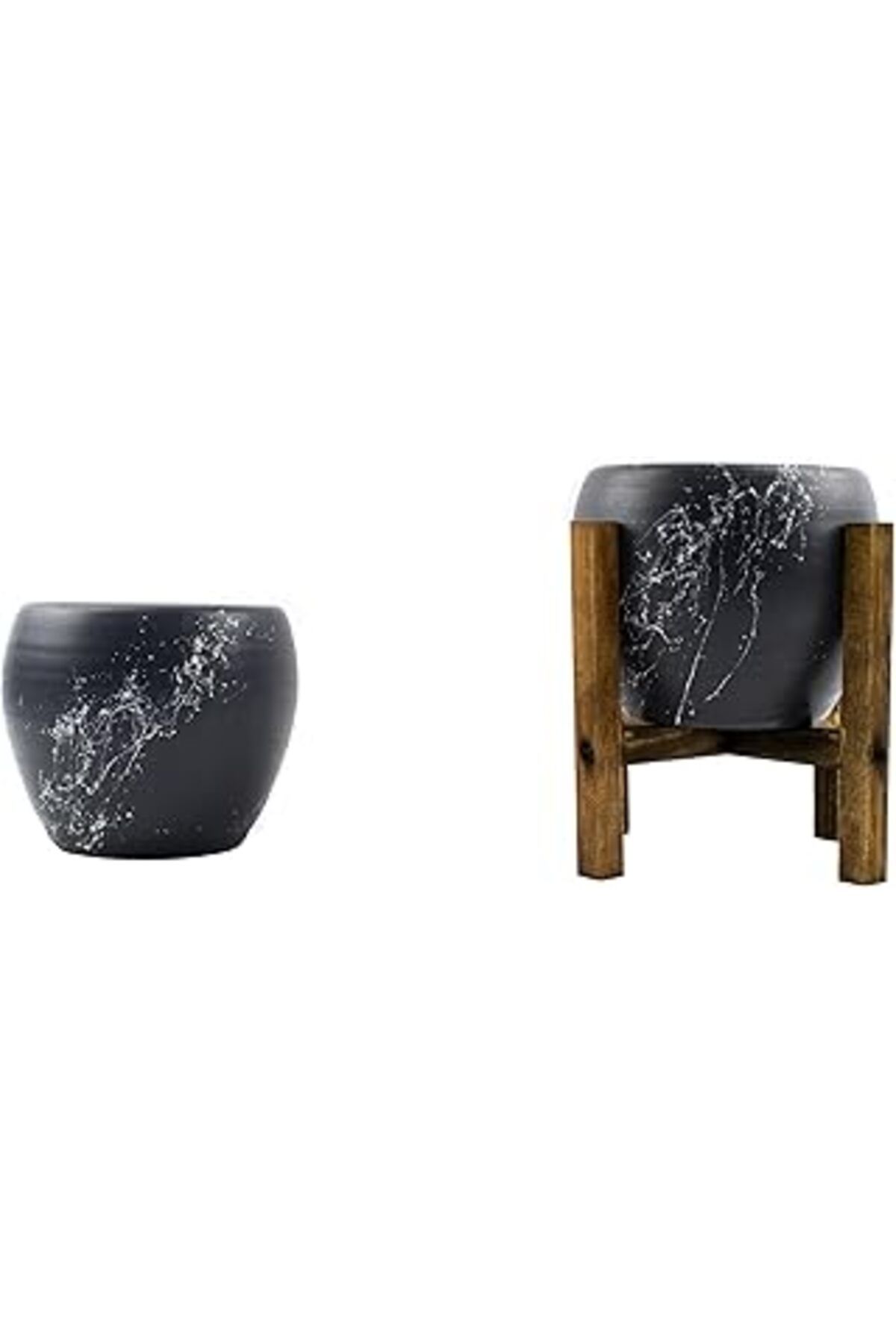 Mu Art Ahşap Bitkitasarımı Mermer Efektli Gri Üzeri Beyaz Toprak Saksi-ikili Set-terracota -15 Cm -no:1 4 –
