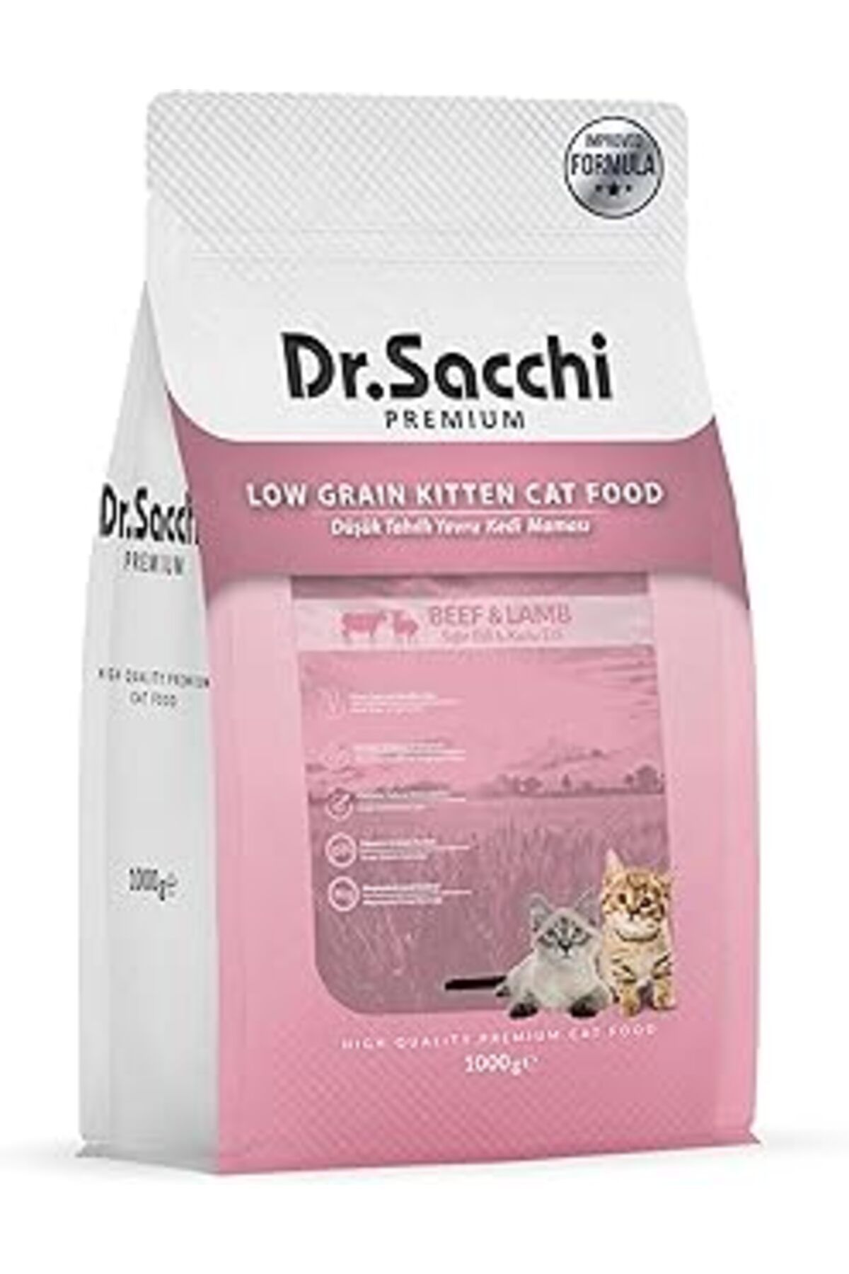 karadağsb Dr.Sacchi Premium Düşük Tahıllı Sığır Etli Ve Kuzu Etli Yavru Kedi Maması 1 Kg