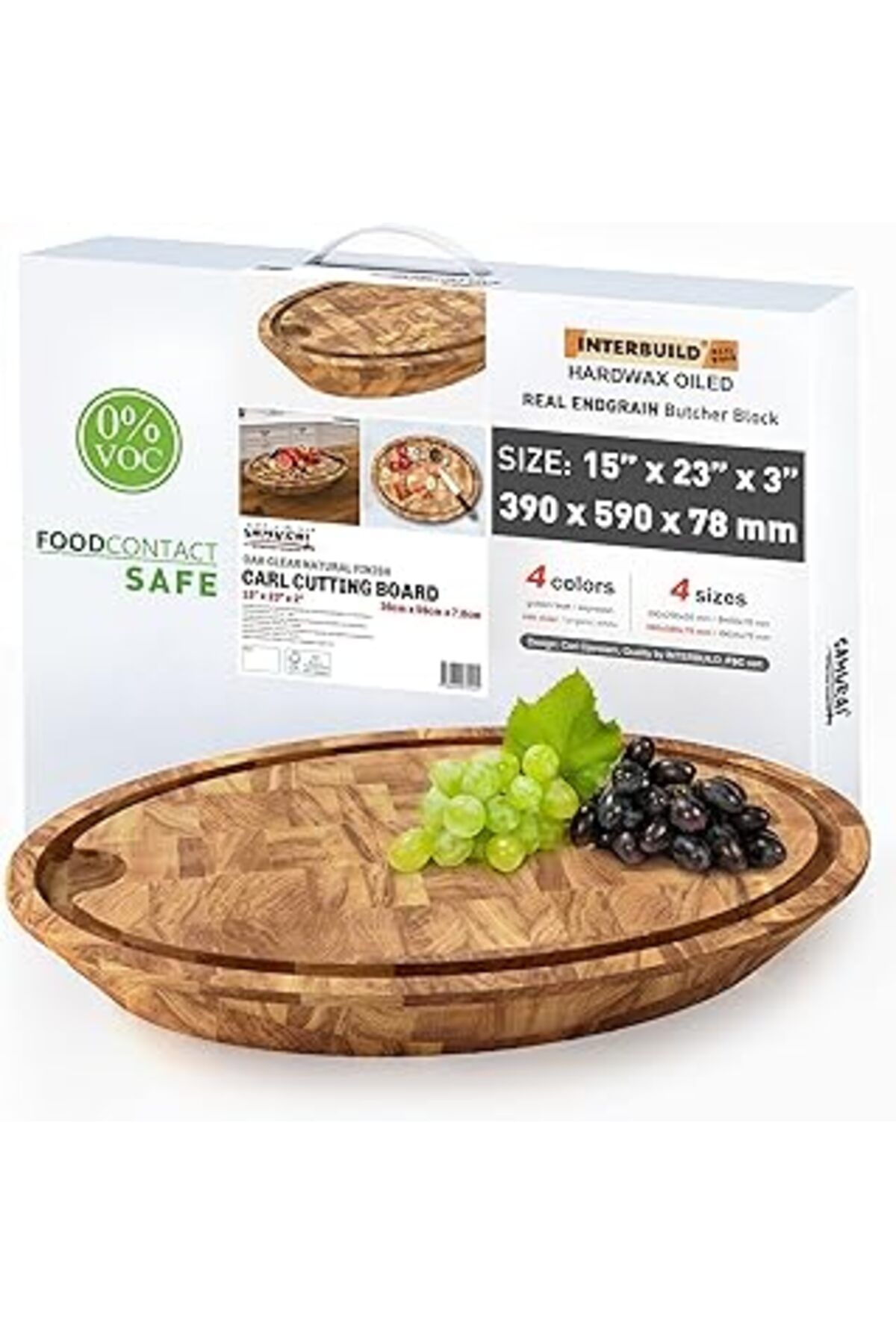 karadağsb Interbuild Real Wood Samurai Oak Oval Kesme Tahtası Çok Amaçlı Mutfak Kasap Blokları (Şeffaf, 390 X