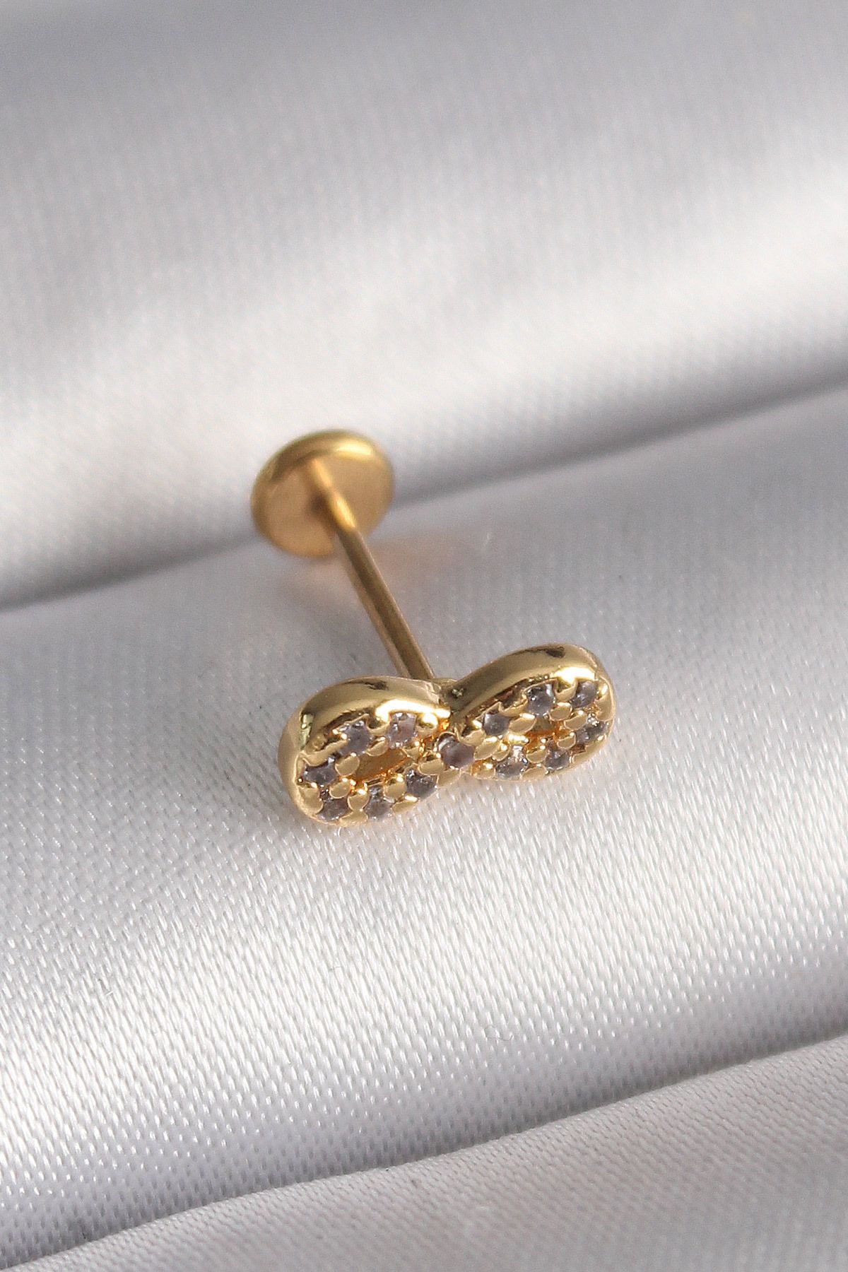 robotrend 316L Çelik Gold Renk Zirkon Taşlı Sonsuzluk Model Tragus Piercing