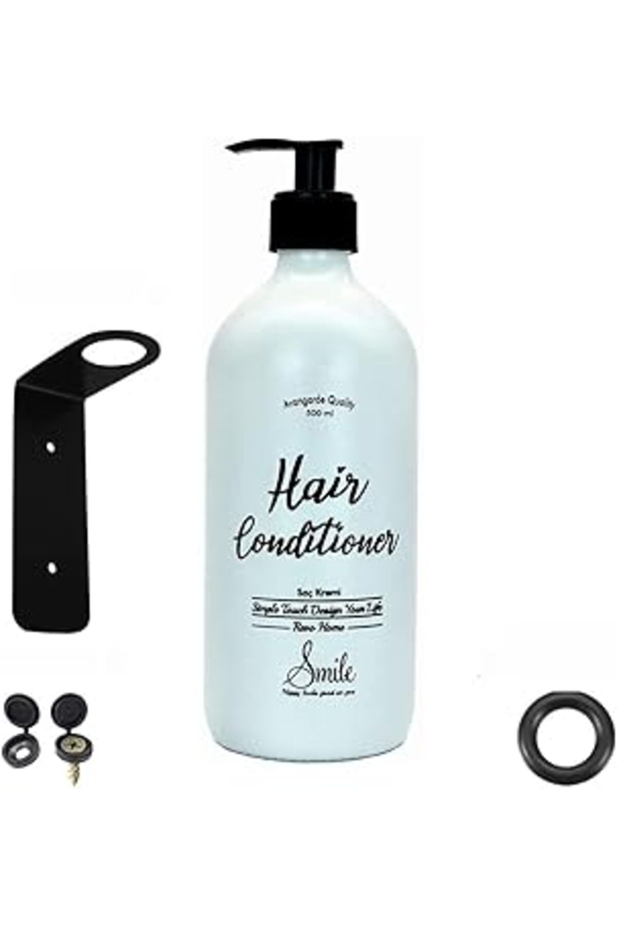 karadağsb Revo Home Duvar Askı Aparatlı Beyaz Cam Saç Kremi Şişesi – 500 Ml (Hair Conditioner)