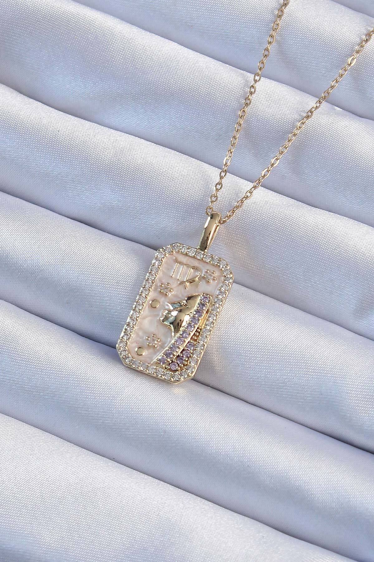 MMB Boutique 316L Çelik Zincir Altın Renk Zirkon Taşlı Yüz Figürlü Tarot Kolye