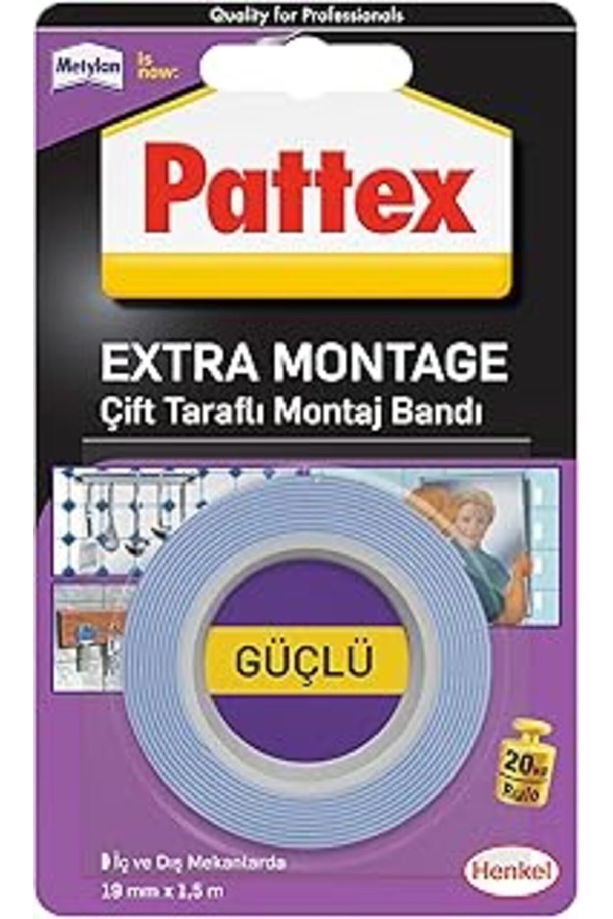 NETWORK ART Pattex Çift Taraflı Bant, Kalıcı Uygulamalar Için Ekstra Güçlü Bant, İç Ve Dış Mekanlarda Rahatlıkl
