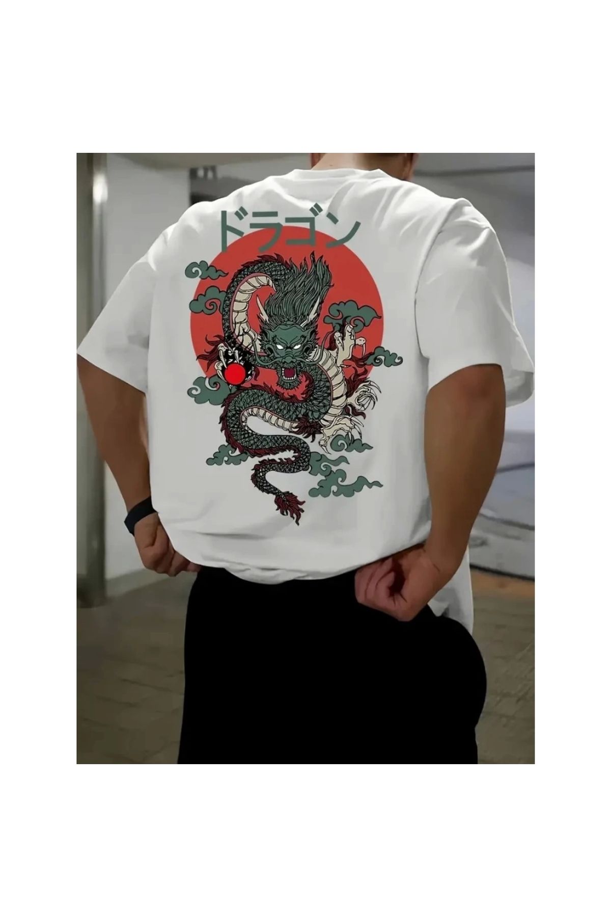 Marsilyan - Baskılı Oversize Bisiklet Yaka Tshirt