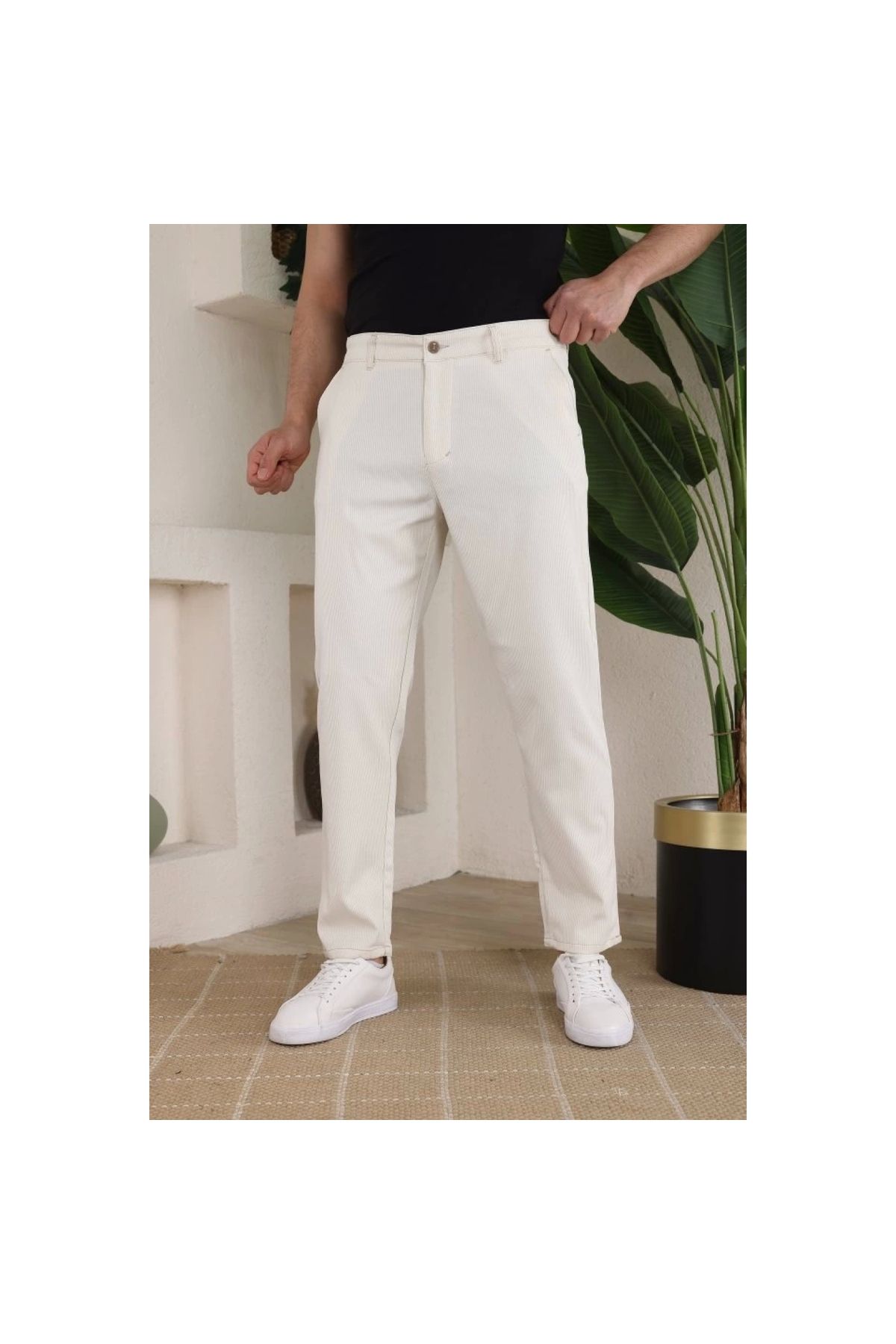 Marsilyan - Erkek Casual Slim Fit Cord Desenli Kumaş Pantolon
