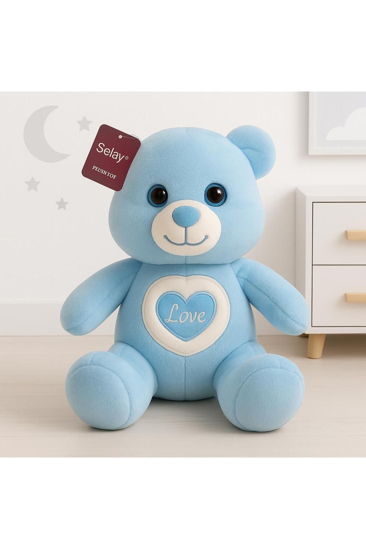 ela777 Lovely Bear Mavi Peluş Ayı Uyku Arkadaşı 40 Cm
