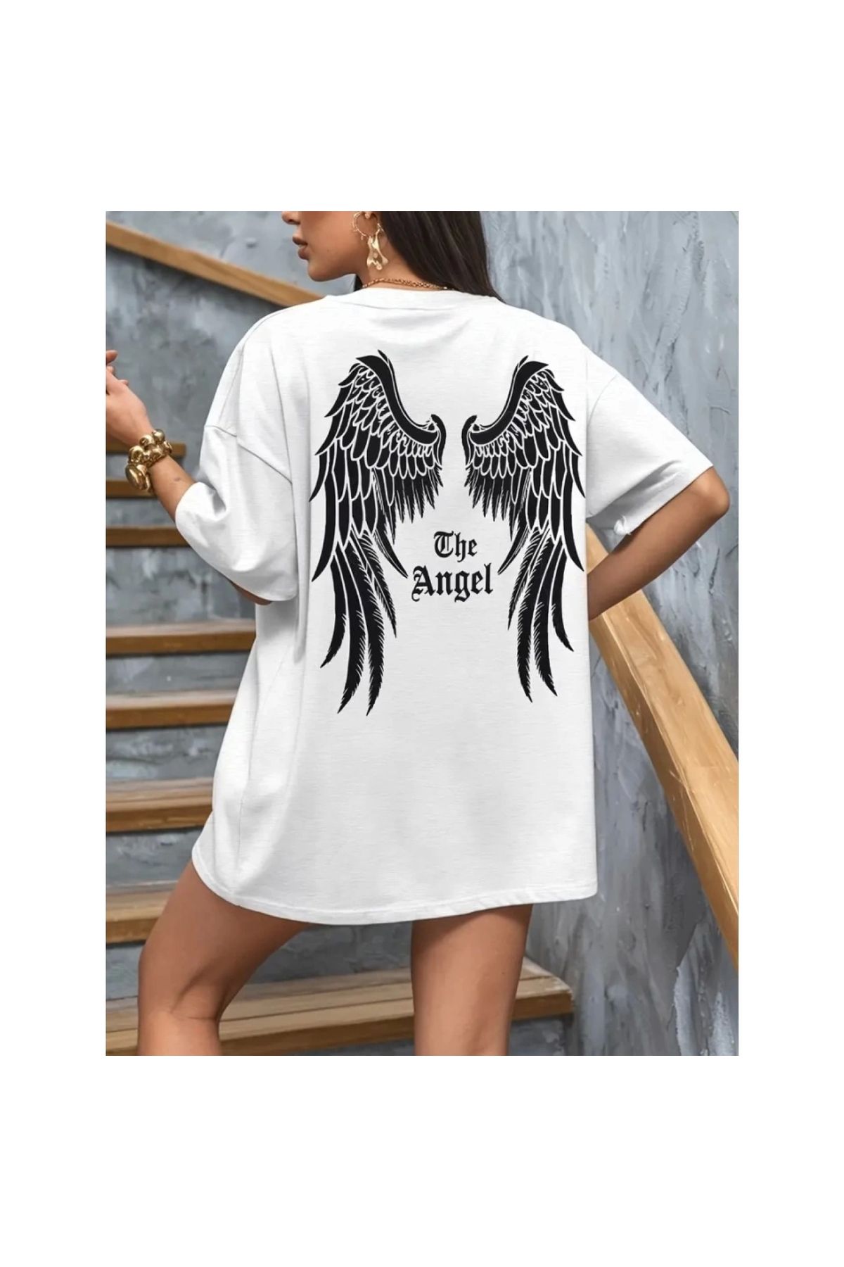 Marsilyan - Baskılı Oversize Bisiklet Yaka Tshirt