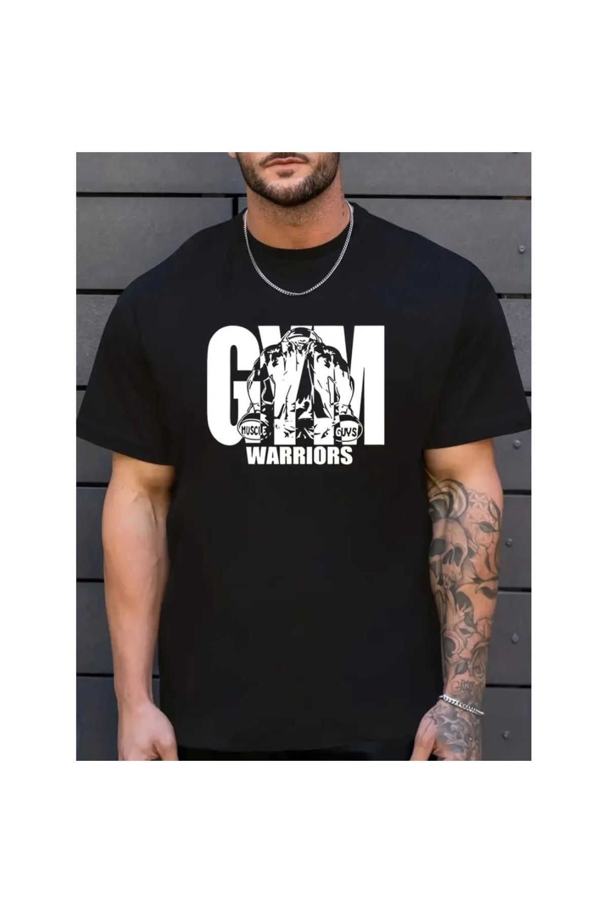 Marsilyan - Sporda Günlük Hayata Giyilebilir GYM Baskılı Oversize Bisiklet Yaka Erkek Tshirt