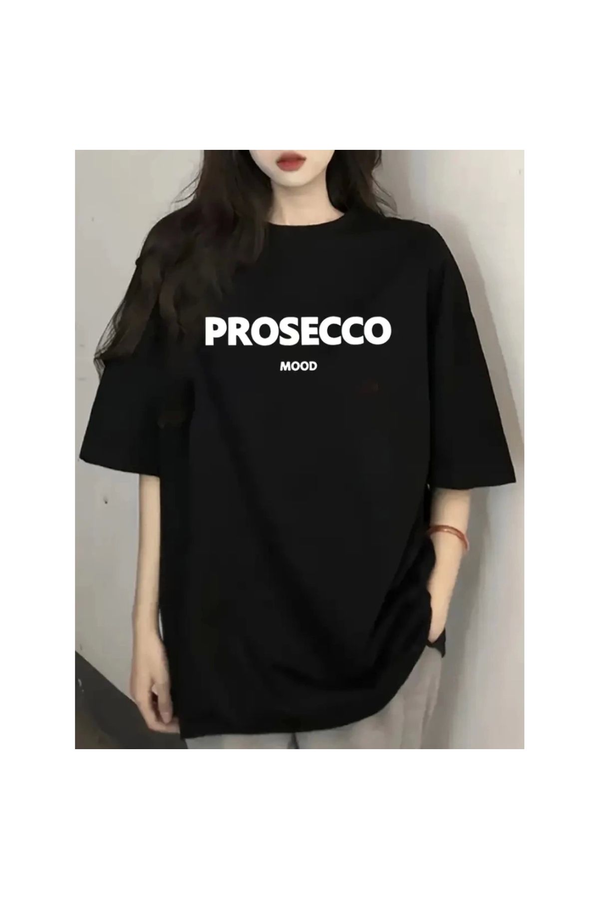 Marsilyan - Baskılı Oversize Bisiklet Yaka Tshirt
