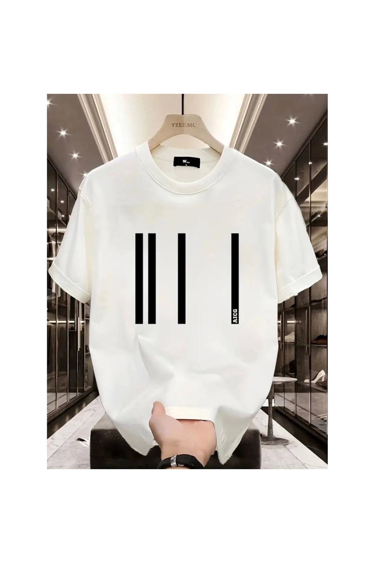Marsilyan - Baskılı Oversize Bisiklet Yaka Tshirt