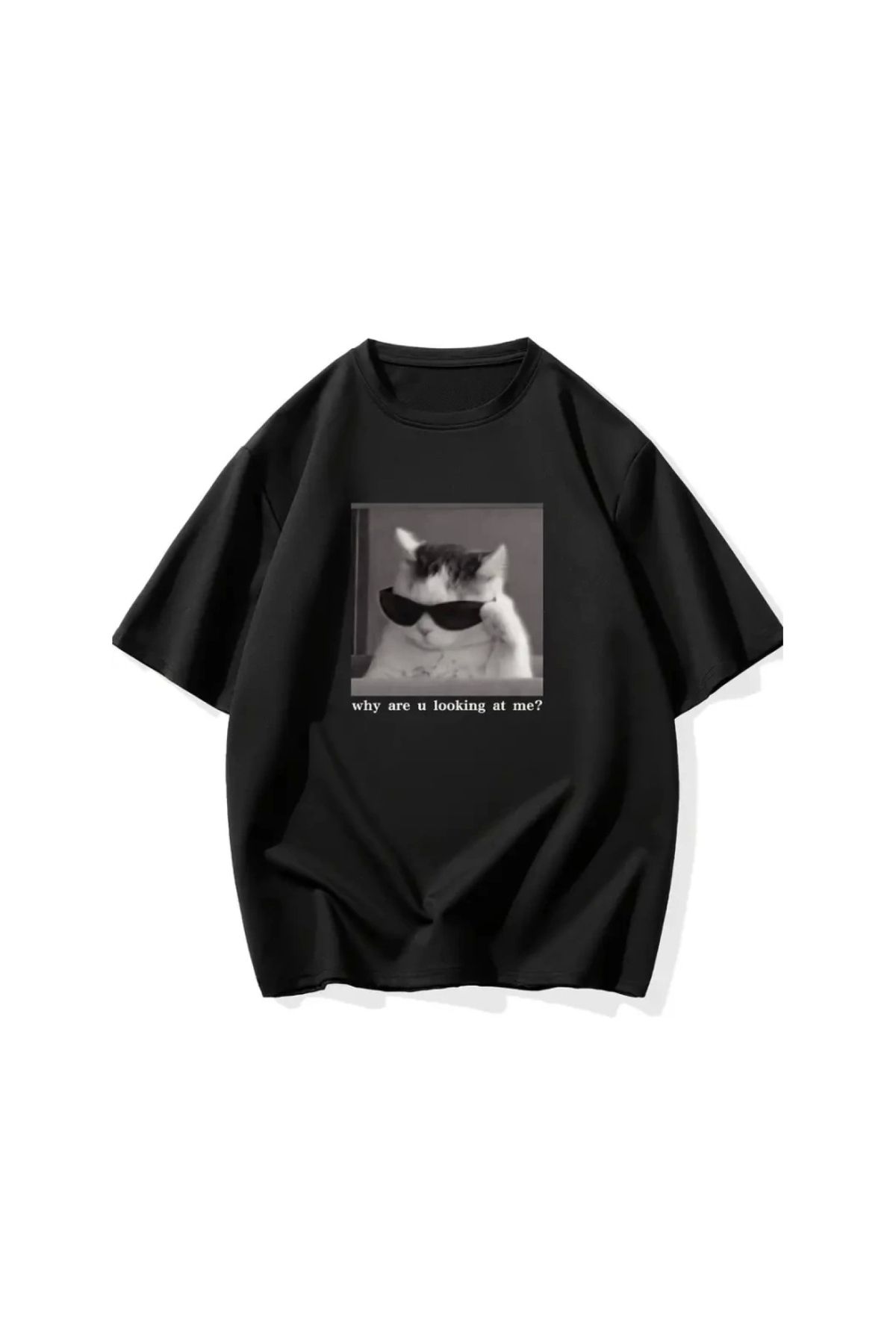 Marsilyan - Baskılı Oversize Bisiklet Yaka Tshirt