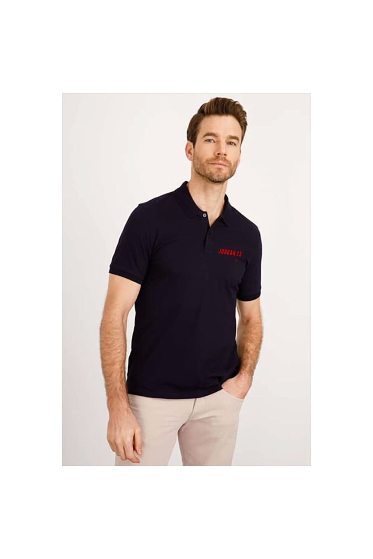 Marsilyan - Yakası Düğmeli Yakalı Pike Baskılı Tshirt Beyaz