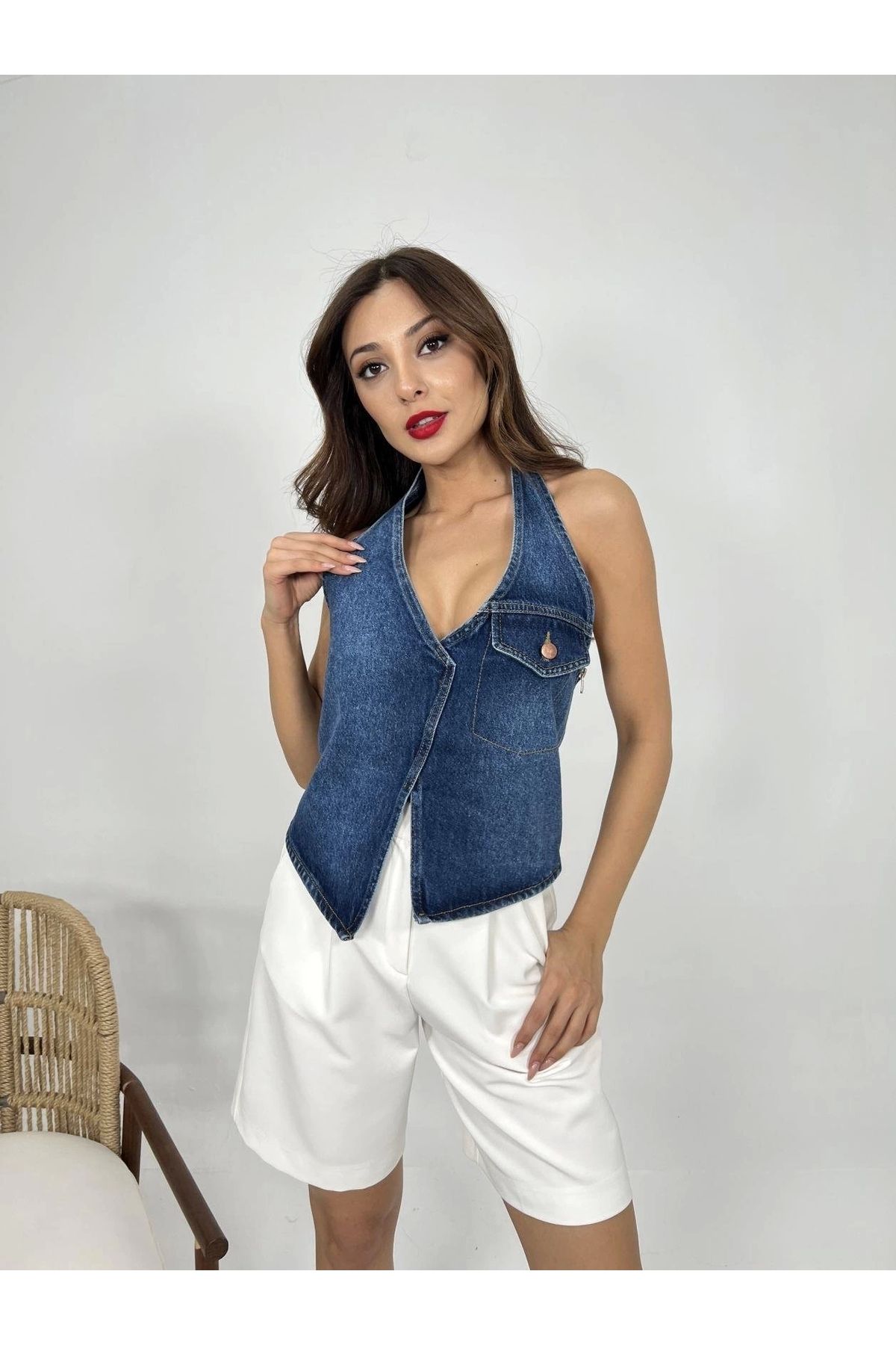 Butik 6532 KOT YELEK-MAVİ