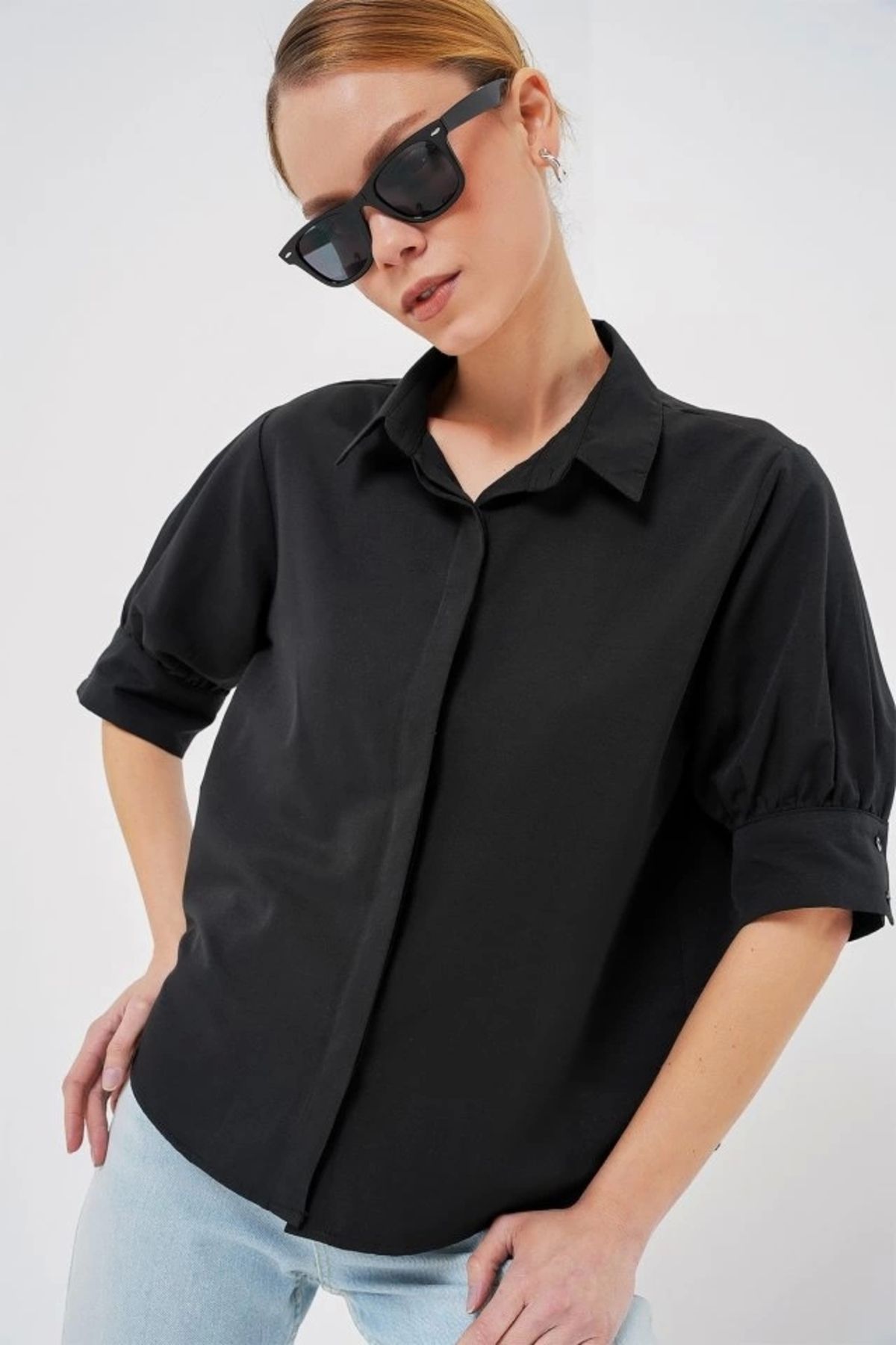 Butik Kısa Kol Gömlek 20312 - Siyah