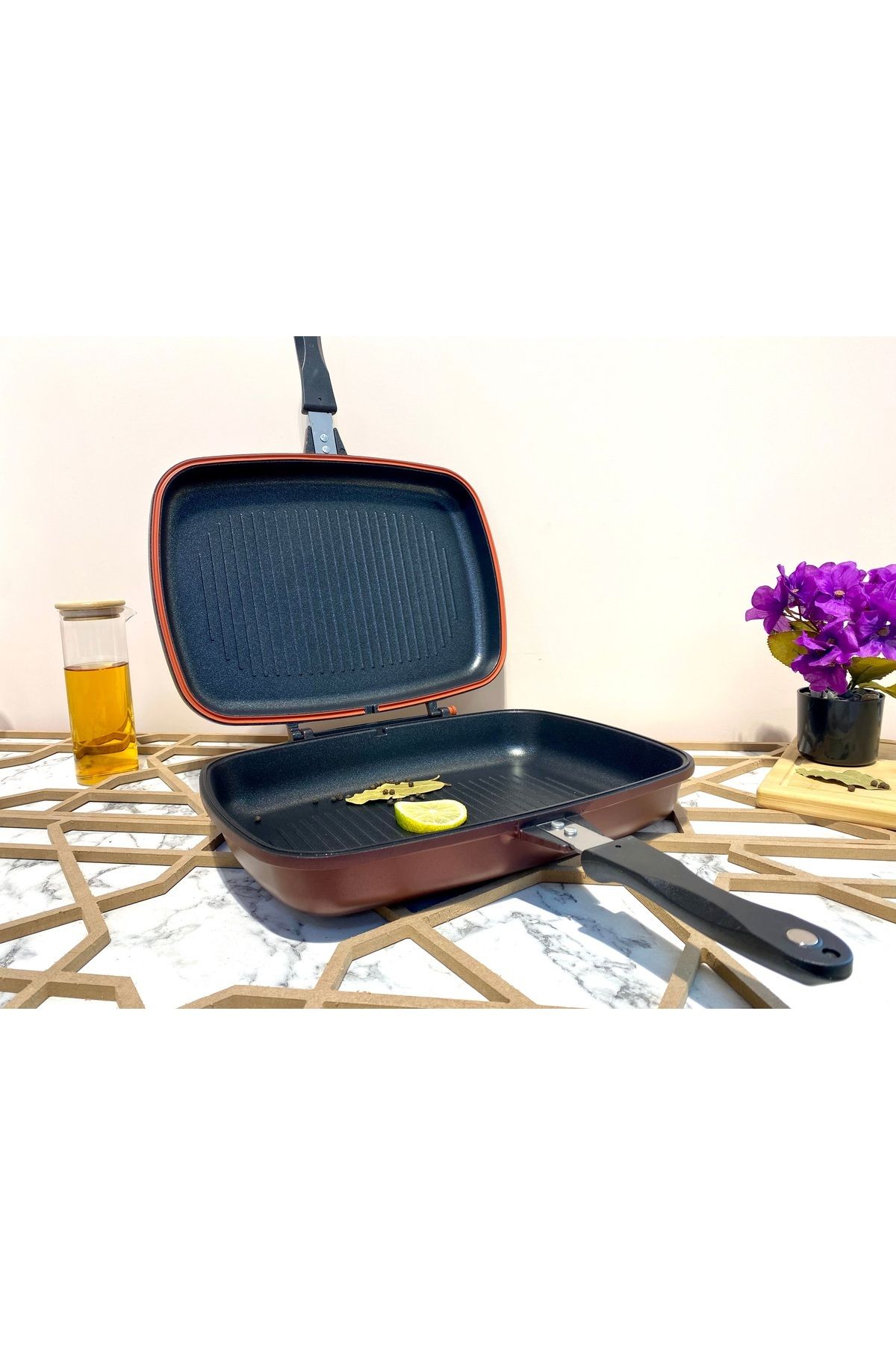 Elvira 2 Parça Ayrılabilir Balık Tava Double Grill Pan-mor