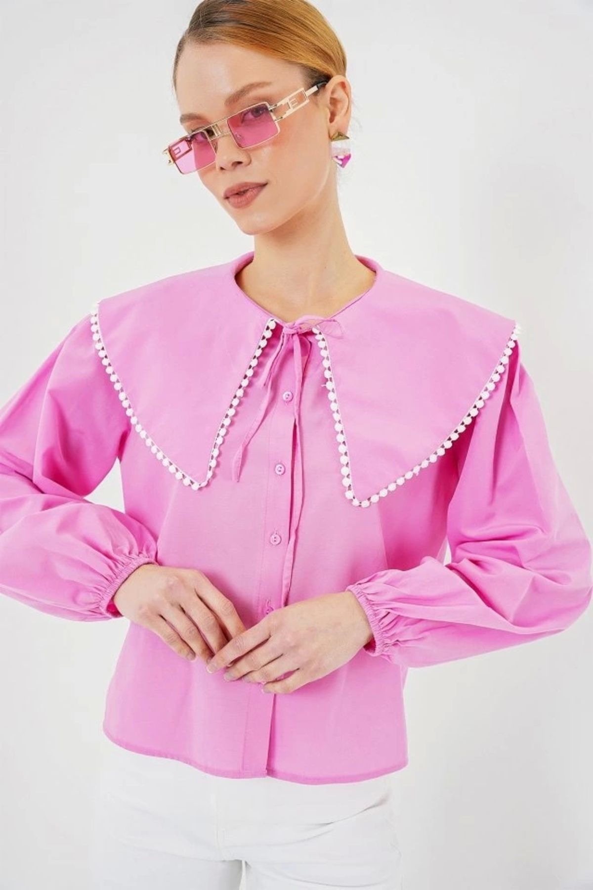 Butik Bebe Yaka Gömlek 20314 - Pembe