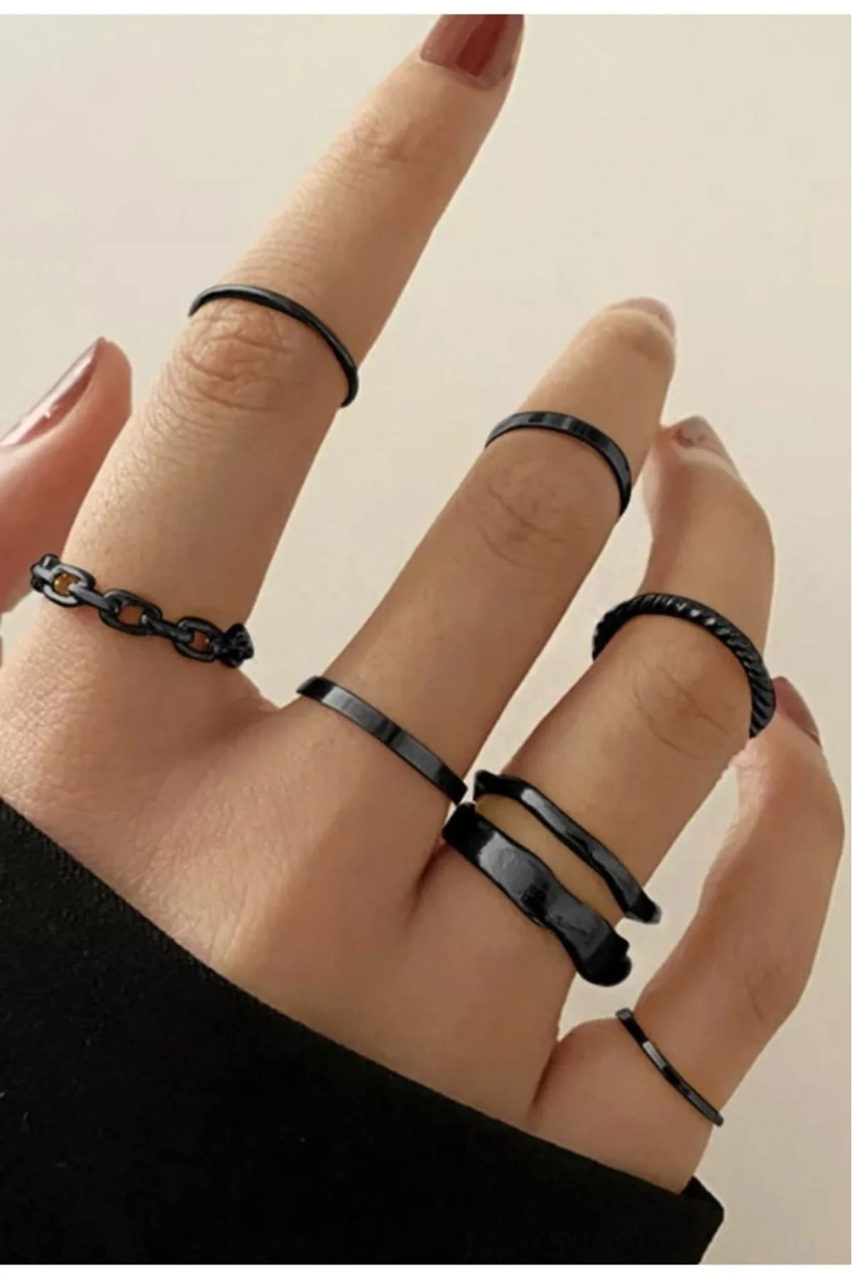 delal shop 10’lu Siyah Kombin Eklem Yüzük Seti