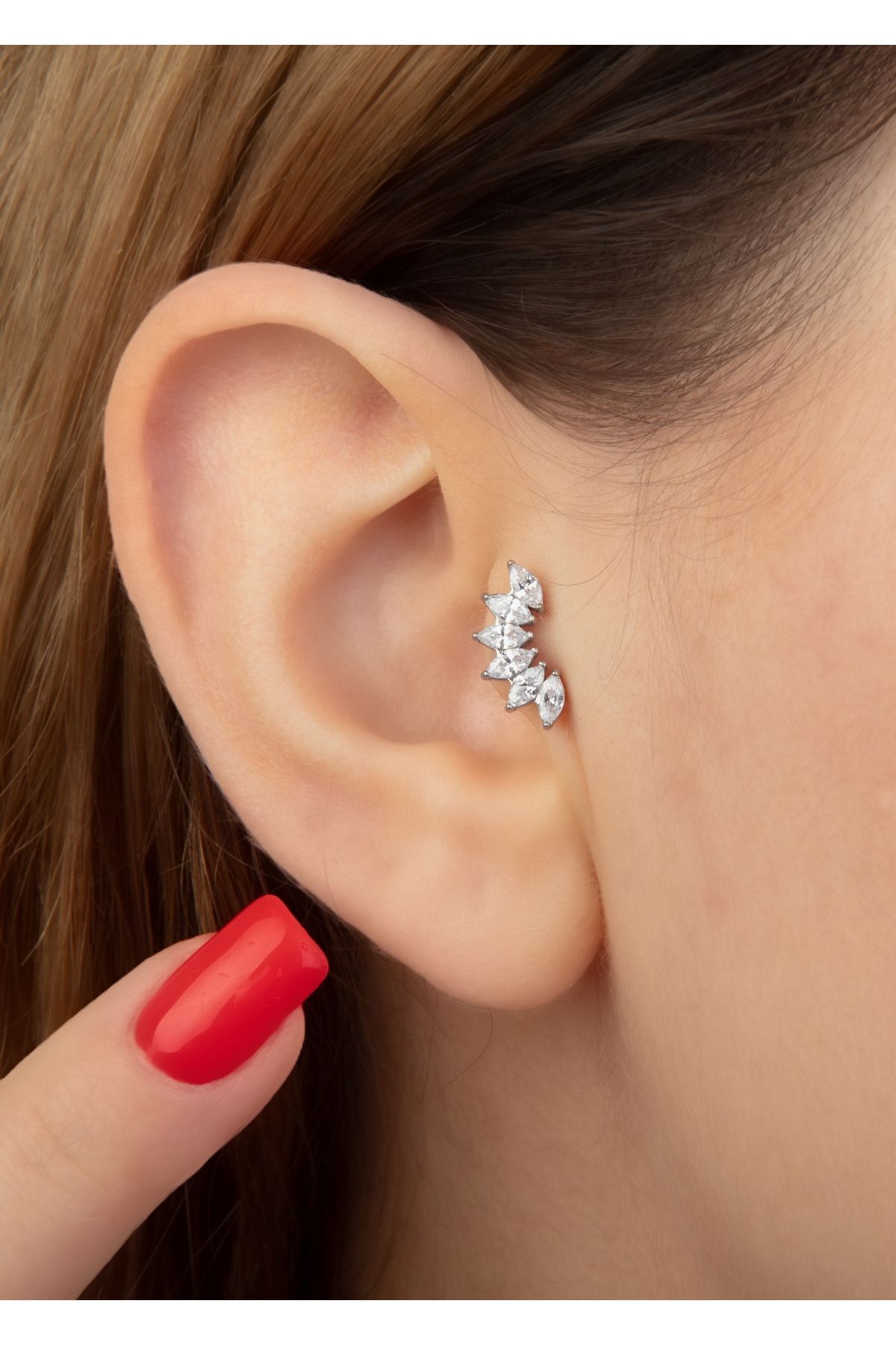 Home Sihra Accessories Zirkon taşlı piercing tragus helix kıkırdak gümüş renk premium seri