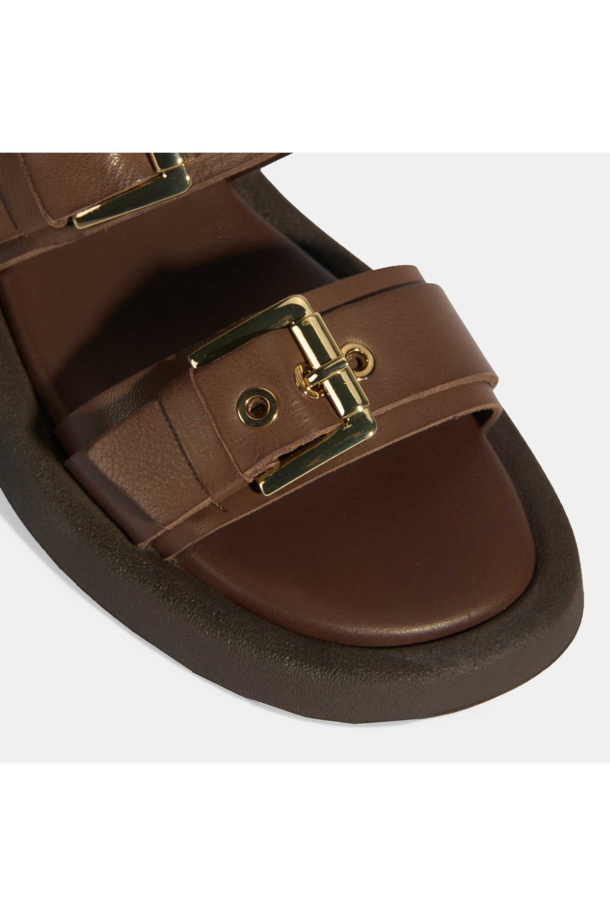 Desa-Women's Brown Buckle Detailed Leather Slippers 6