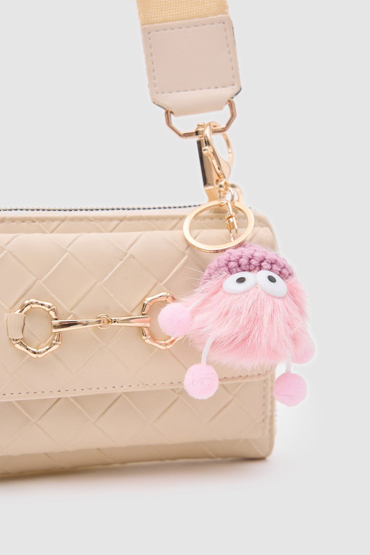 OLLBAG Şapkalı Pembe Renk Çanta Cüzdan Charm