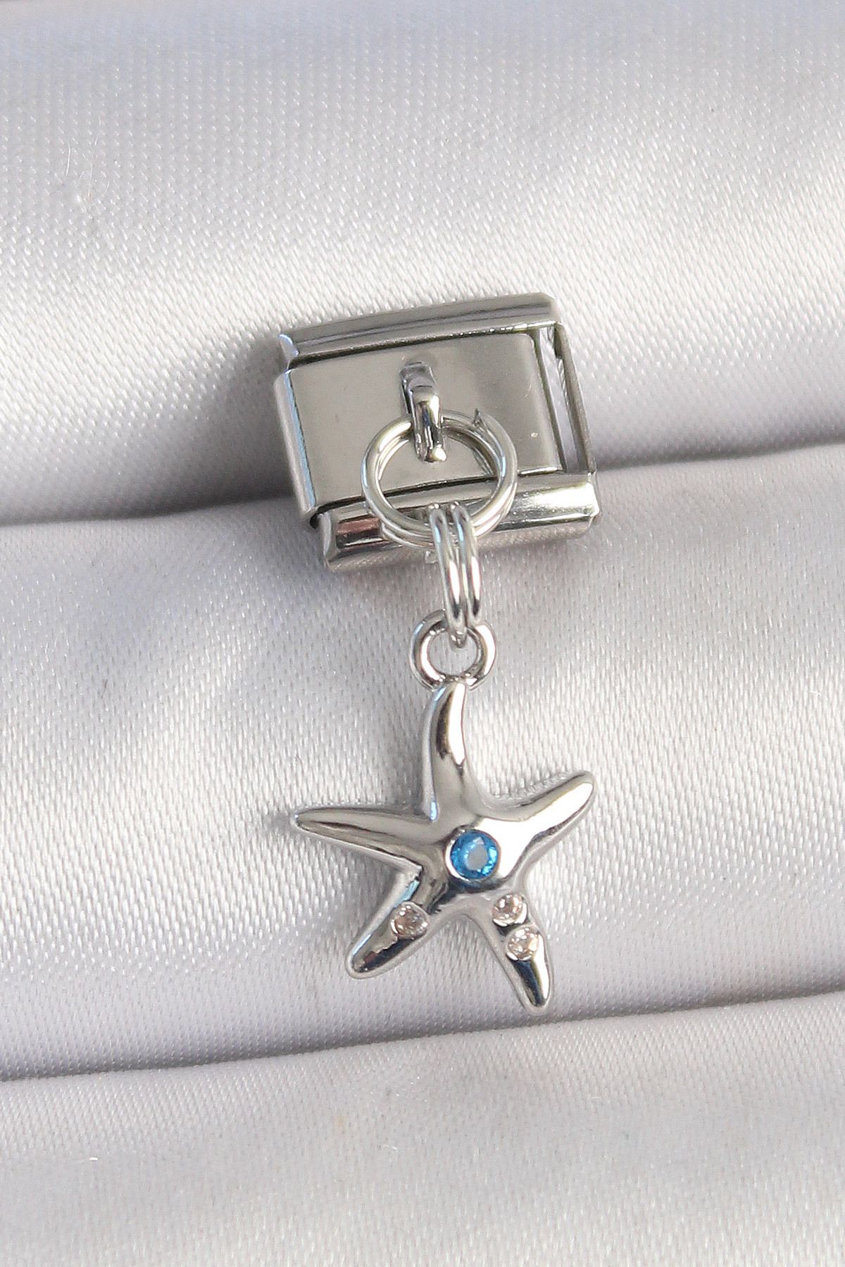 callerrons accessories Pirinç Gümüş Renk Deniz Yıldız Model Mavi Taş Detay Nomination Charm - EBJ250501W33155