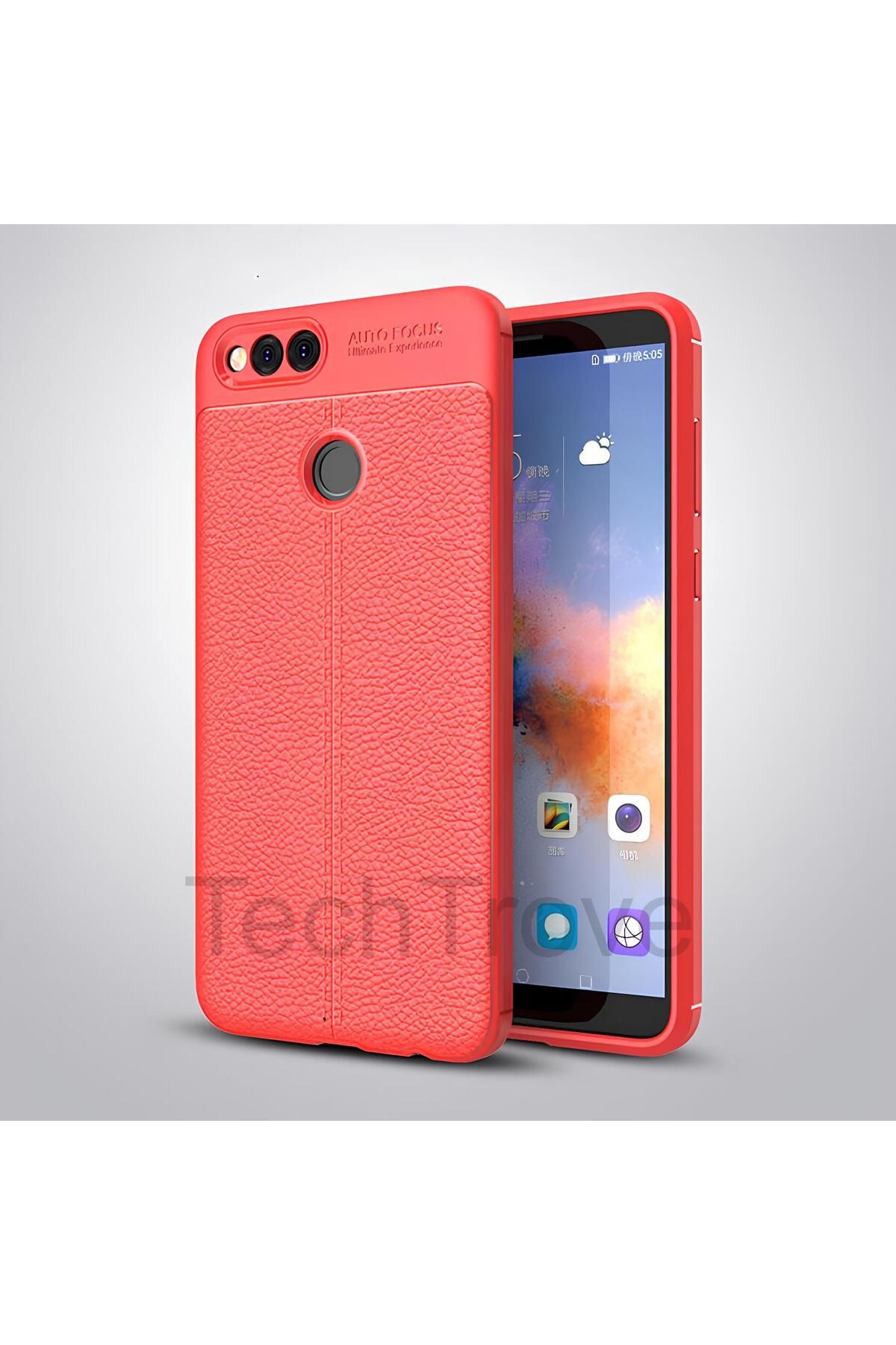 TechTrove Huawei Honor 7X Kılıf Deri Extra Korumalı Slikon Kapak