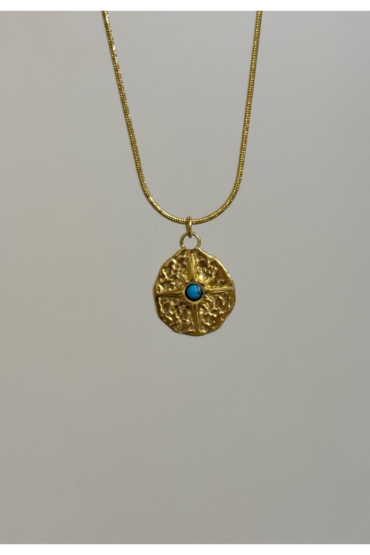 haslet Gold Çelik Madalyon Vintage Kolye