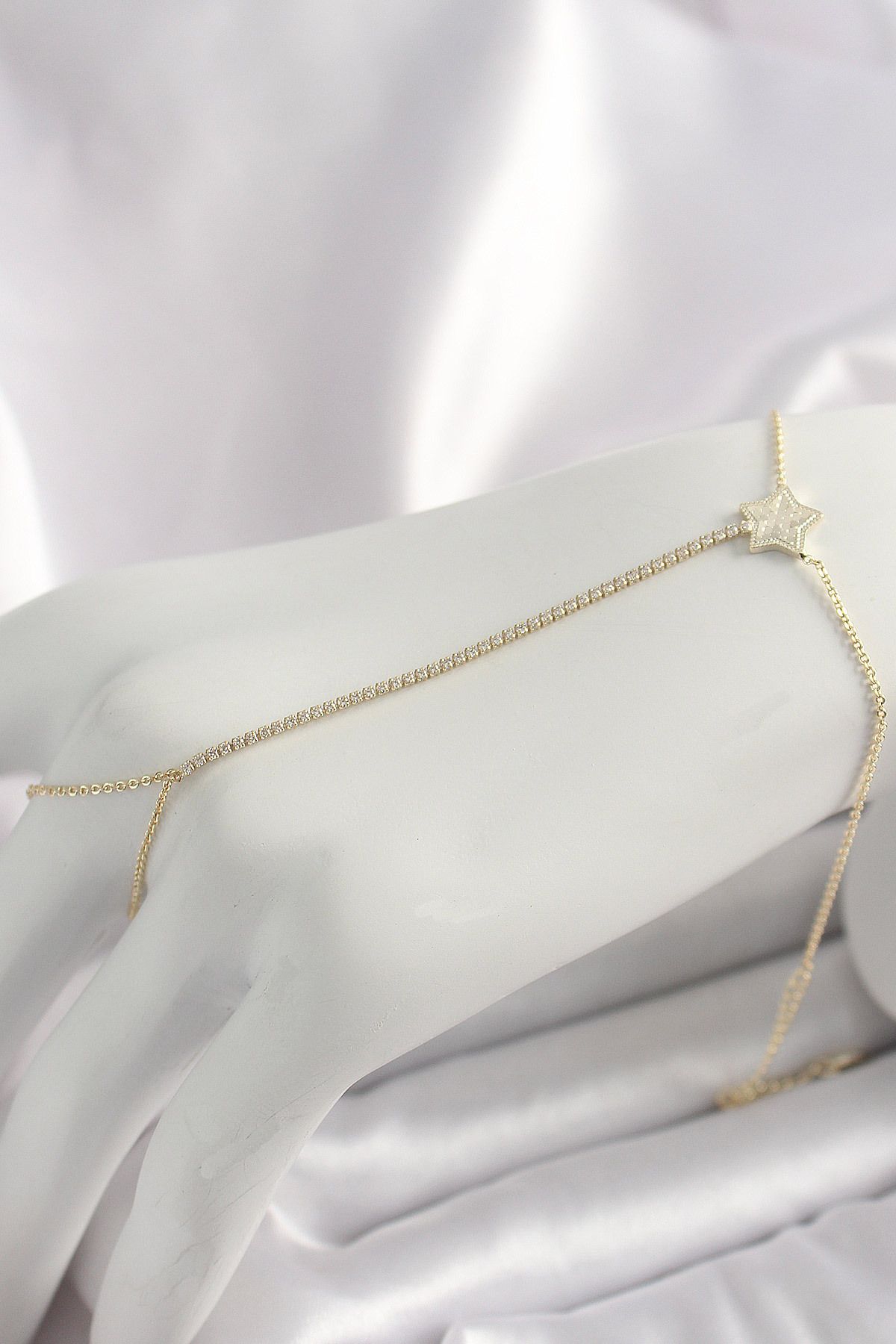 callerrons accessories Pirinç Gold Renk Su Yolu Zirkon Taşlı Yıldız Model Kadın Şahmeran - EBJ250501W33492