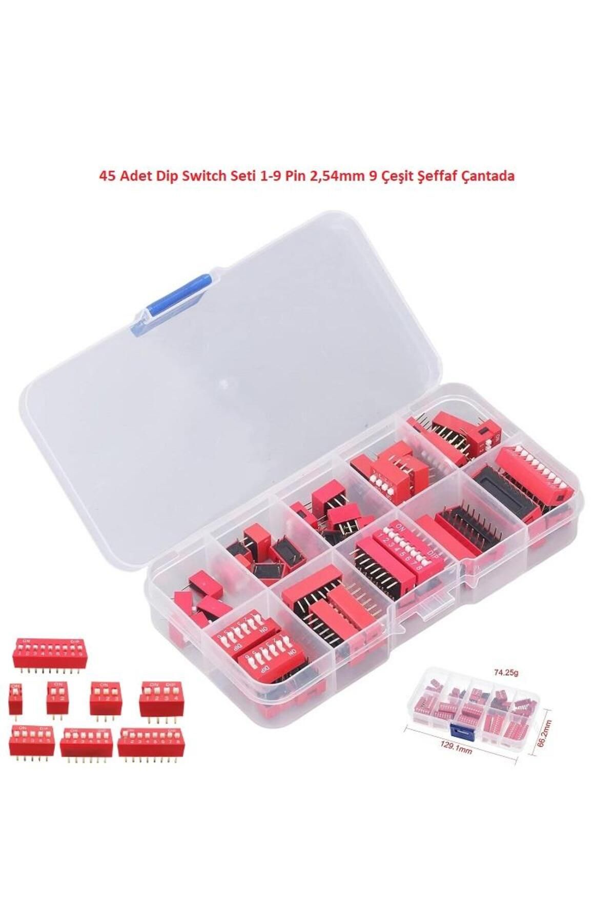 Hatfon Elektronik 45 Adet Dip Switch Seti 1-9 Pin 2,54mm 9 Çeşit Şeffaf Çantada