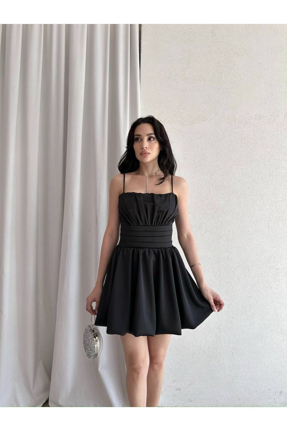 MAXMOOR Kadın Siyah Saten Mini Elbise